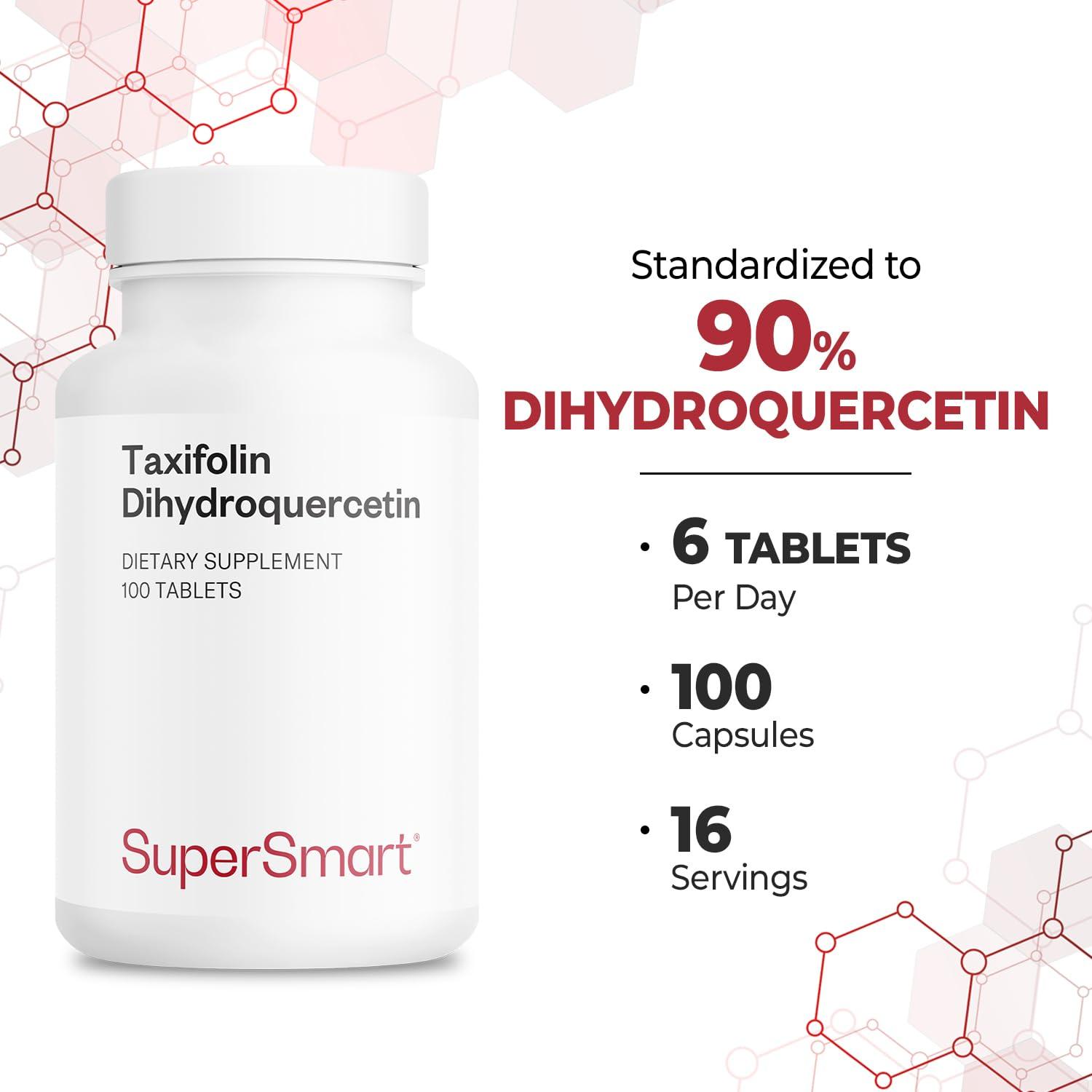 super smart Supersmart - Taxifolin Dihydroquercetin 60mg per Day (90% DHQ Supplement) - Russian Siberian Dahurian Larch Tree Extract - Antioxidant Bioflavonoid | Non-GMO & Gluten Free - 100 Tablets