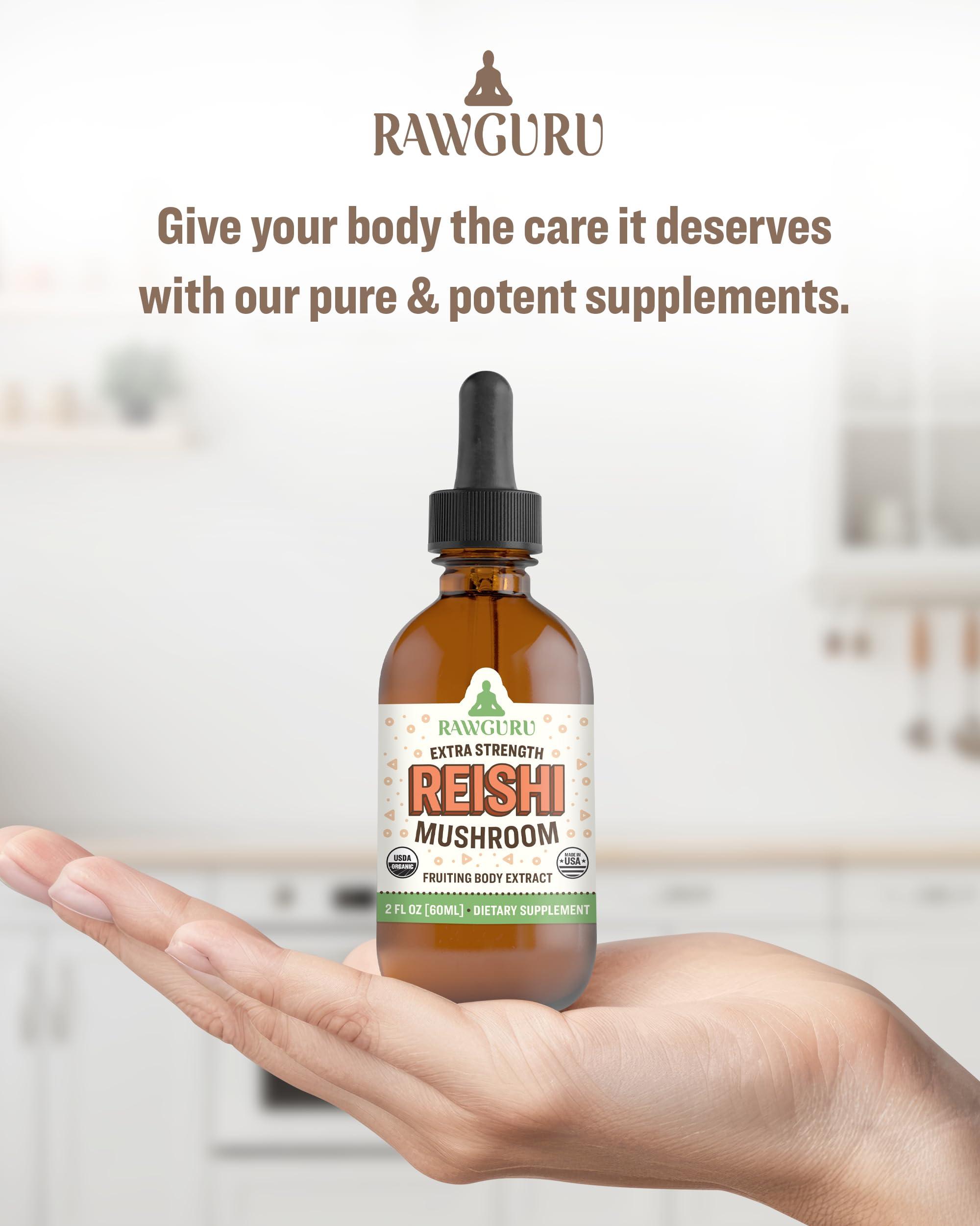 RawGuru RawGuru Organic Reishi Mushroom Tincture - Reishi Mushroom Extract with Natural Trace Minerals - Nano-Processed Cognitive & Immune Support Supplement - 60 Servings of Vegan Drops per 60 ml, Pack of 3