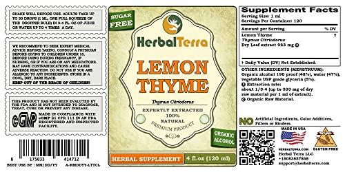 Herbal Terra LLC Lemon Thyme (Thymus x Citriodorus) Tincture, Organic Dried Herb Liquid Extract (Brand Name: HerbalTerra, Proudly Made in USA) 4 fl.oz (120 ml)