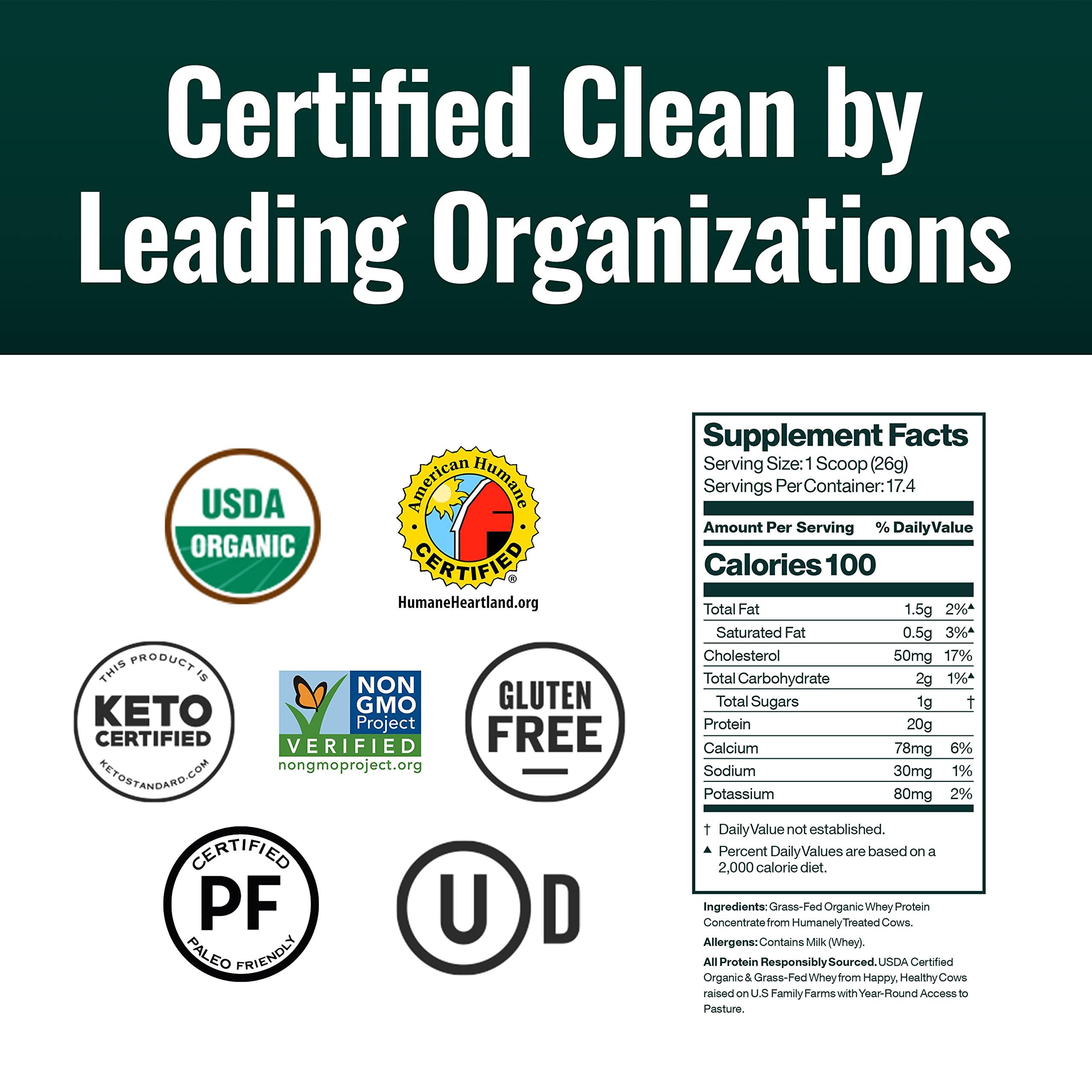 Natural Force Natural Force Grass Fed Organic Whey Protein Powder - Non GMO, Keto Friendly, Low Carb, Kosher - Lab Tested for Toxins - Pure & Unflavored - 16 oz.