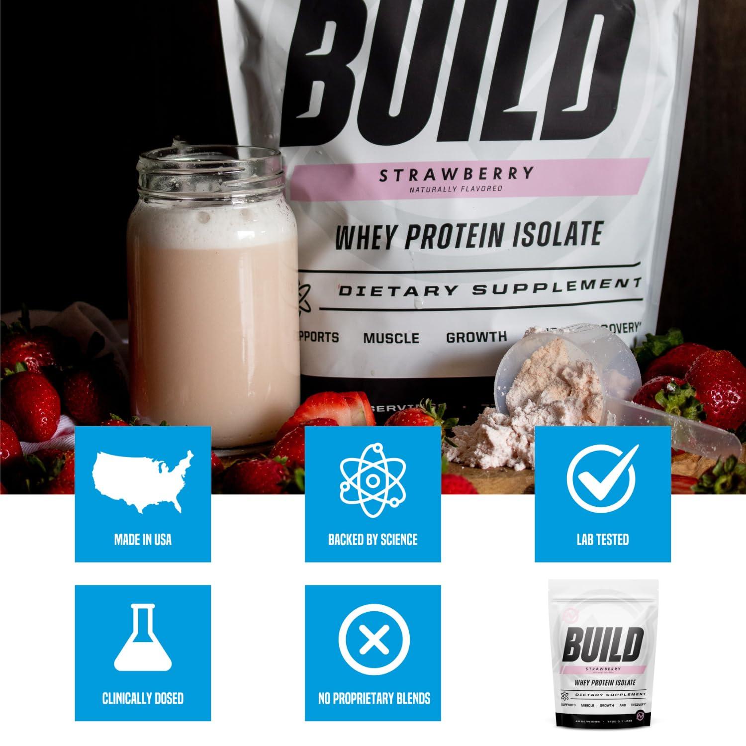 Outwork Nutrition Outwork Nutrition Build Whey Protein Isolate Powder - Low Lactose, Gluten-Free Protein Powder for Muscle Growth & Workout Recovery, Backed by Science, Strawberry, 1.8lbs