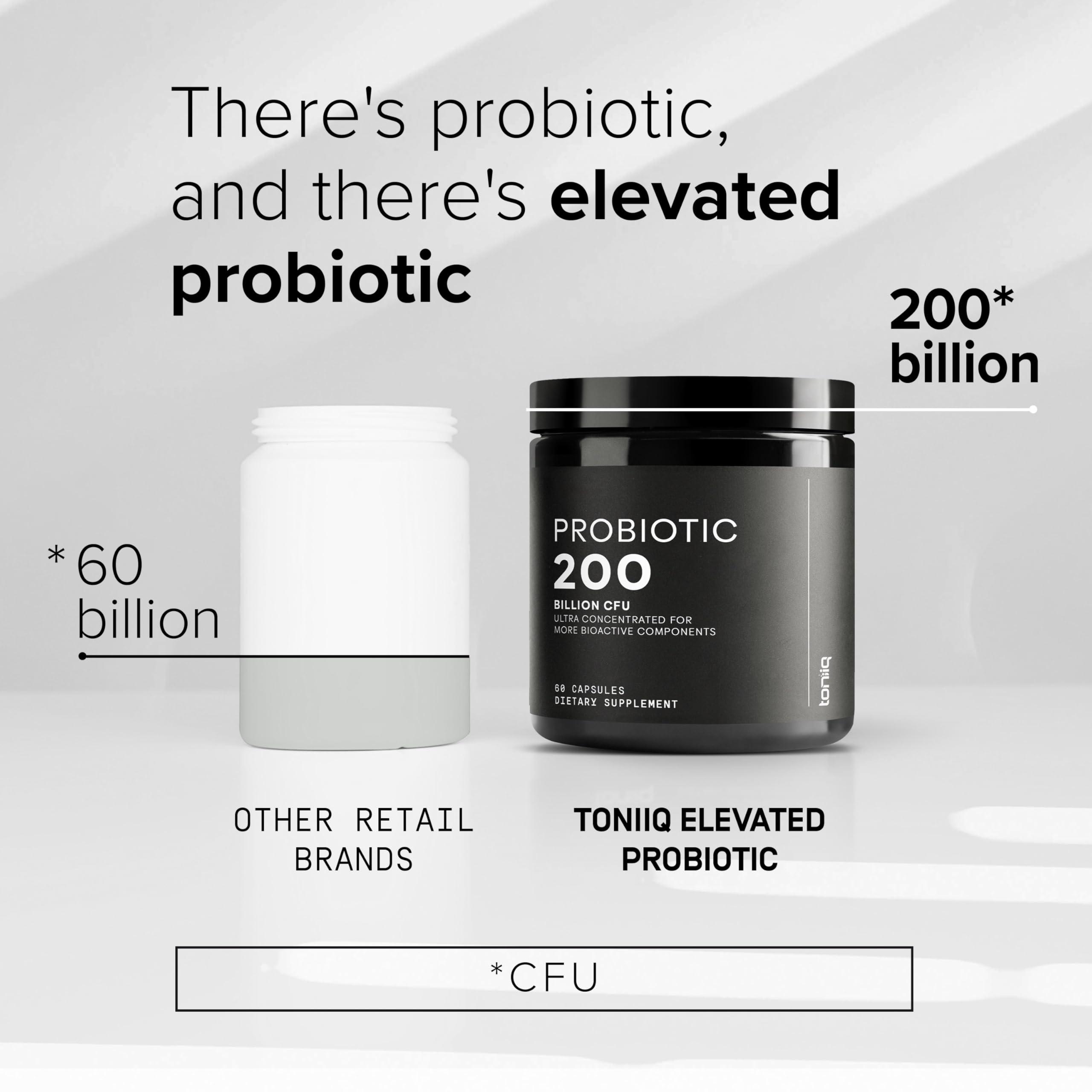 Toniiq Toniiq 200 Billion CFU Probiotic Supplement 30 Verified Third-Party Tested Strains - Fully Shelf-Stable Probiotics Formula with Prebiotic Blend - Extended Release Capsules