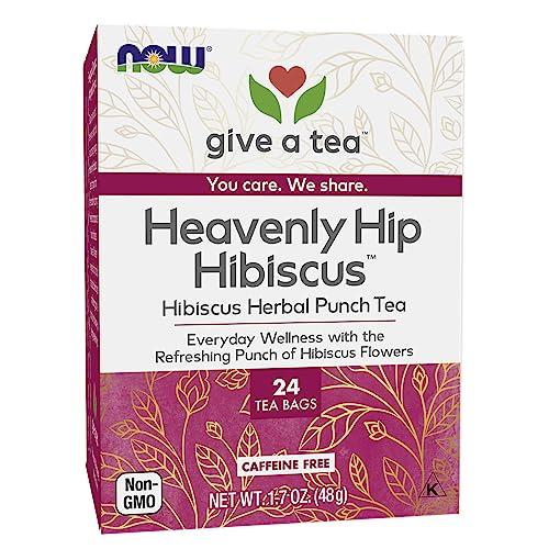 NOW NOW Give a Tea®, Heavenly Hip Hibiscus™, Hibiscus Herbal Punch Tea, Everyday Wellness with the Refreshing Punch of Hibiscus Flowers, Caffeine Free, 24 Tea Bags