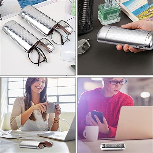 EZESO ESSENTIAL SKINCARE EZESO Glasses Case Spectacle Case Box Aluminum Lattice Nearsighted Eyeglass Case for Small Frame (2 pcs Lattice Silver)