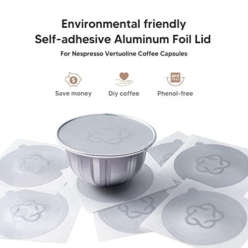 RECAFIMIL RECAFIMIL Reusable Vertuo Capsule ReFill Grind Tool Kit for VertuoLine Capsules with Aluminum Foils Seals Compatible with Nespresso Vertuoline Pods (200 pcs foils)