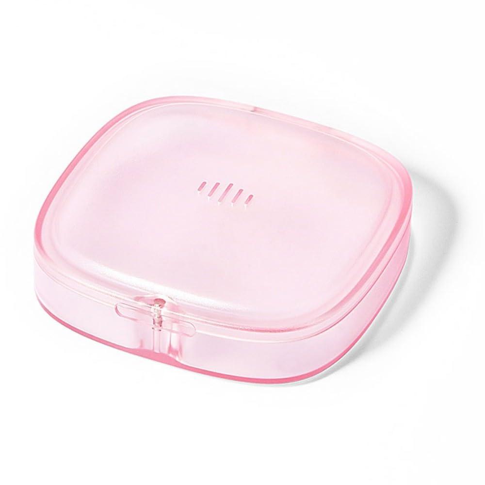 Maobuli Transparent Slim Retainer Case, Small Aligner Case for Travel, Compact Night Guard Case with Vent Holes, Fancy Retainer Holder Compatible with Invisalign(Pink)