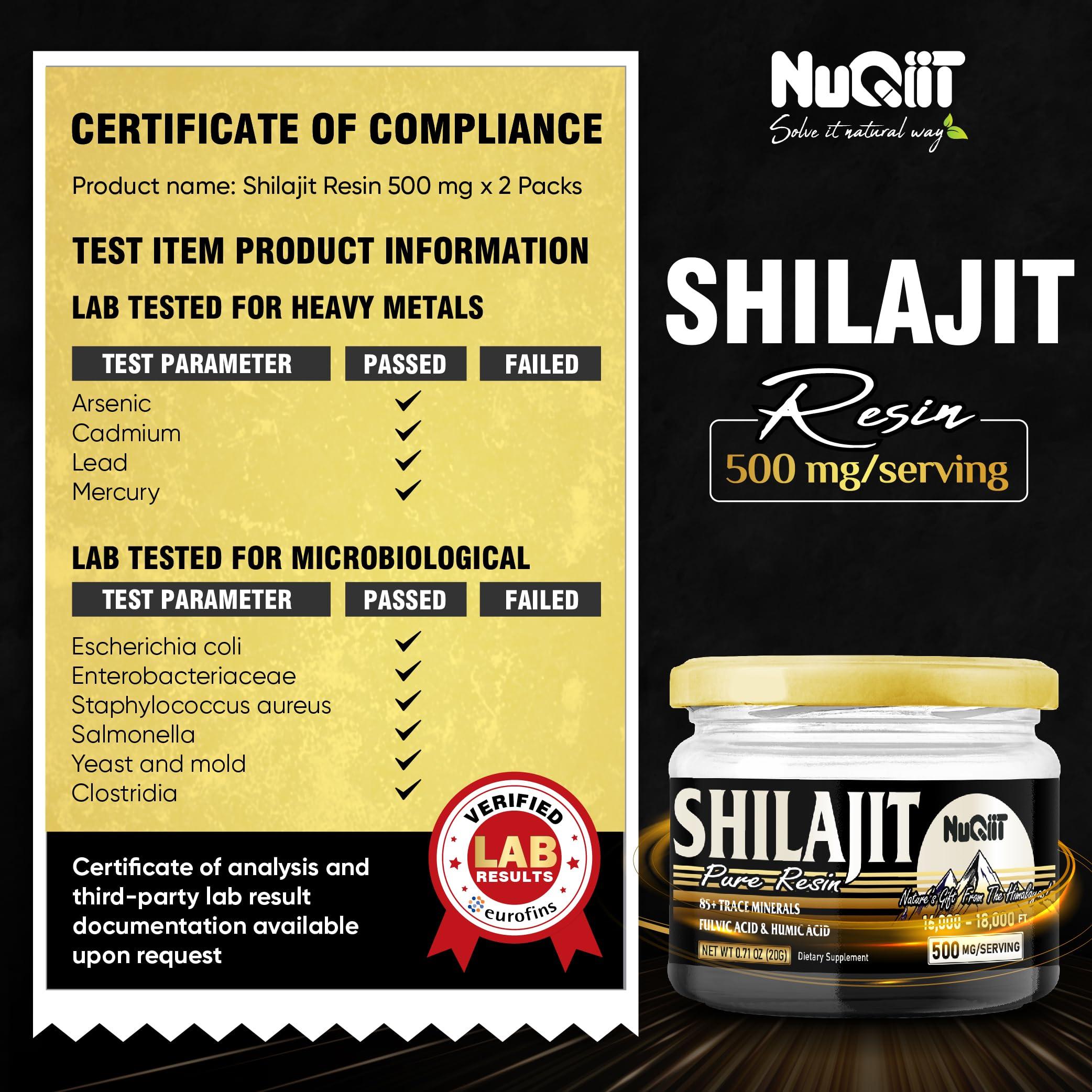NUQIIT 2 Packs 20g Shilajit Supplement for 80-Serving Supply - Support Immunity, Brain Health & More - 500mg Shilajit Pure Himalayan Organic with Natural Fulvic Acid, Humic Acid & 85+ Trace Minerals
