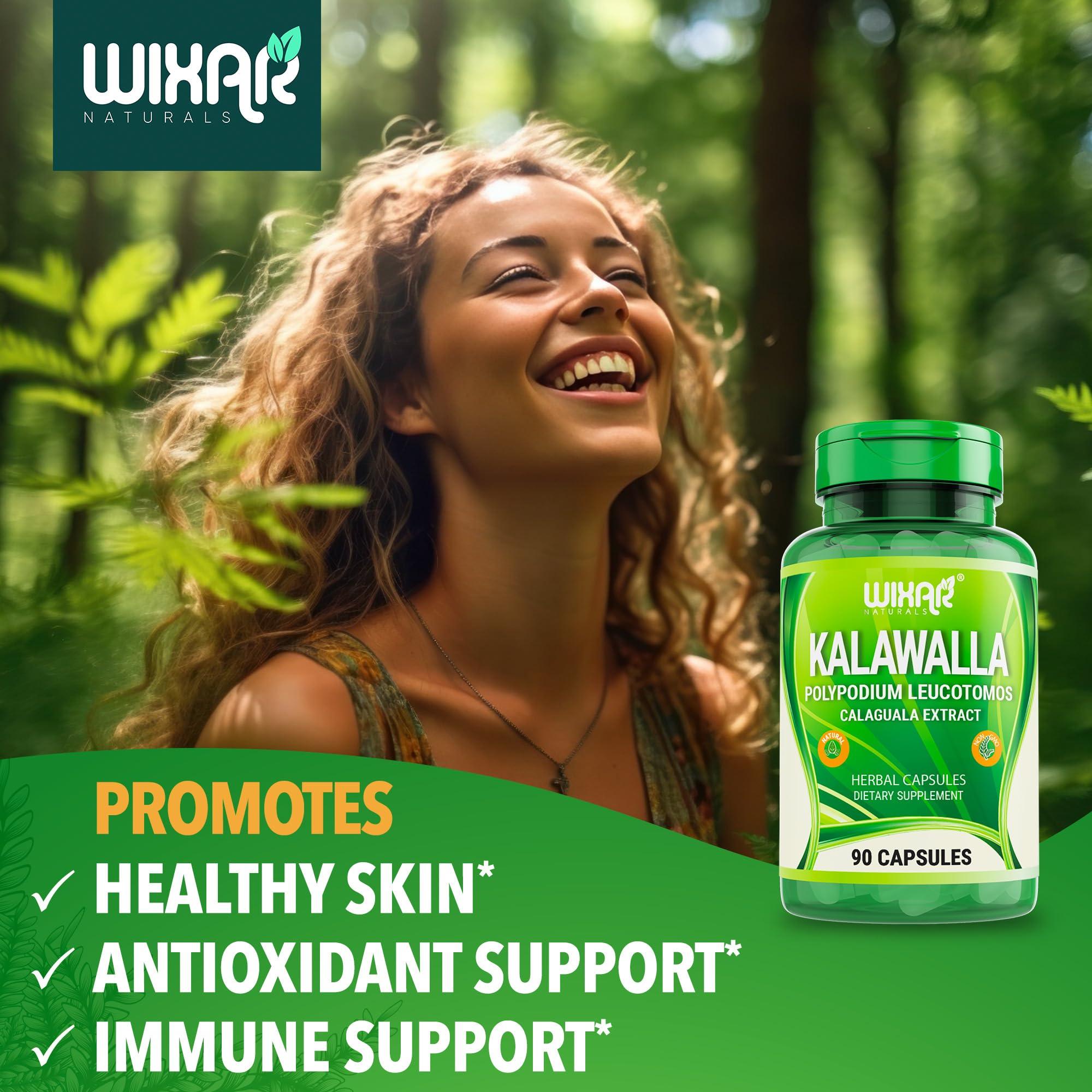 WIXAR NATURALS Wixar Kalawalla Capsules Kalawalla Root & Fern Leaves Calaguala Extract Herb with Polypodium Leucotomos Pills - Vegetarian Immune, Skin, Alkaline Support Supplements for Men & Women 90 Capsules