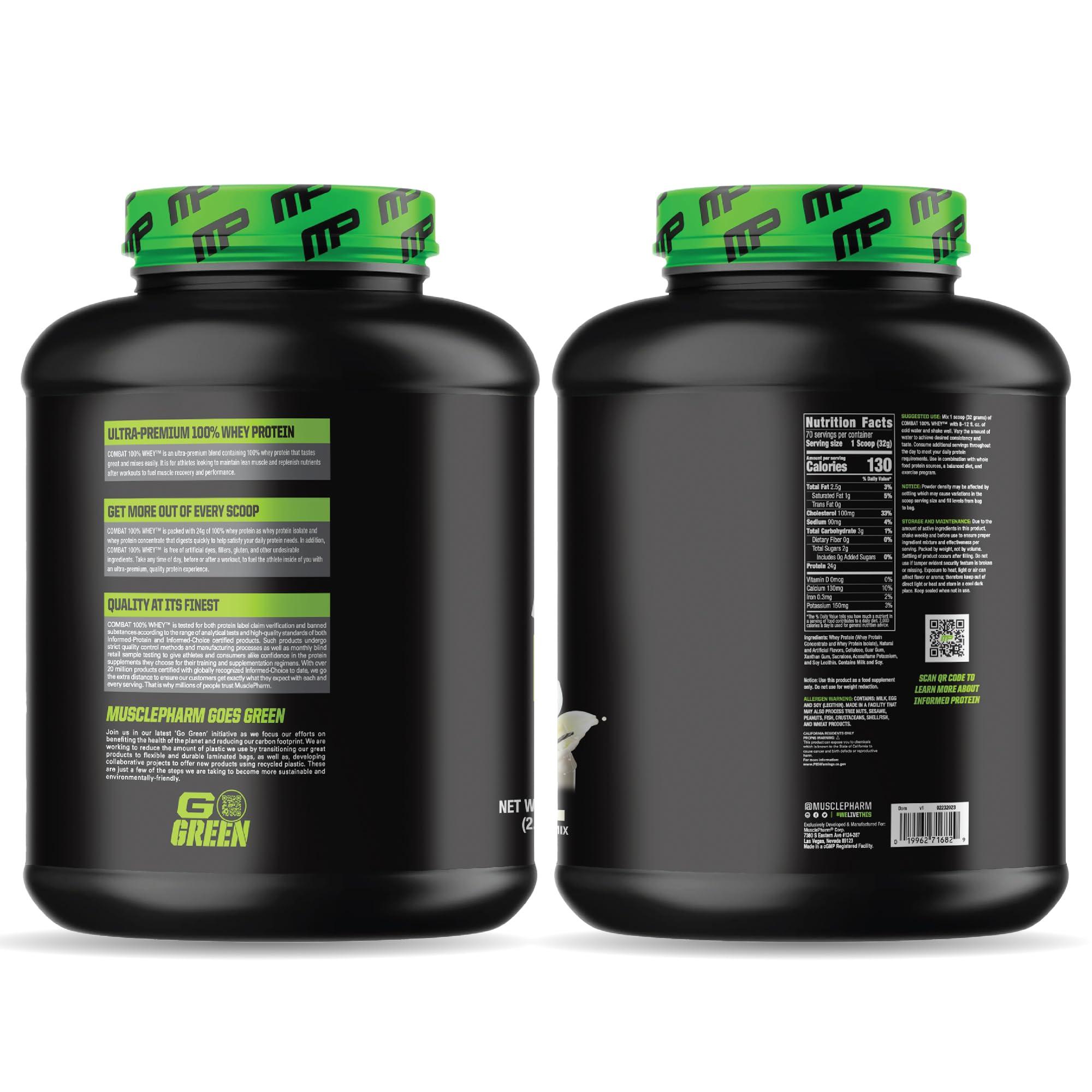 Muscle Pharm MusclePharm Combat 100% Whey Protein Powder, Vanilla Flavor, Fast Recovery & Muscle Gain with Whey Protein Isolate, High Protein Powder for Women & Men, Gluten Free, 5 lb, 70 Servings