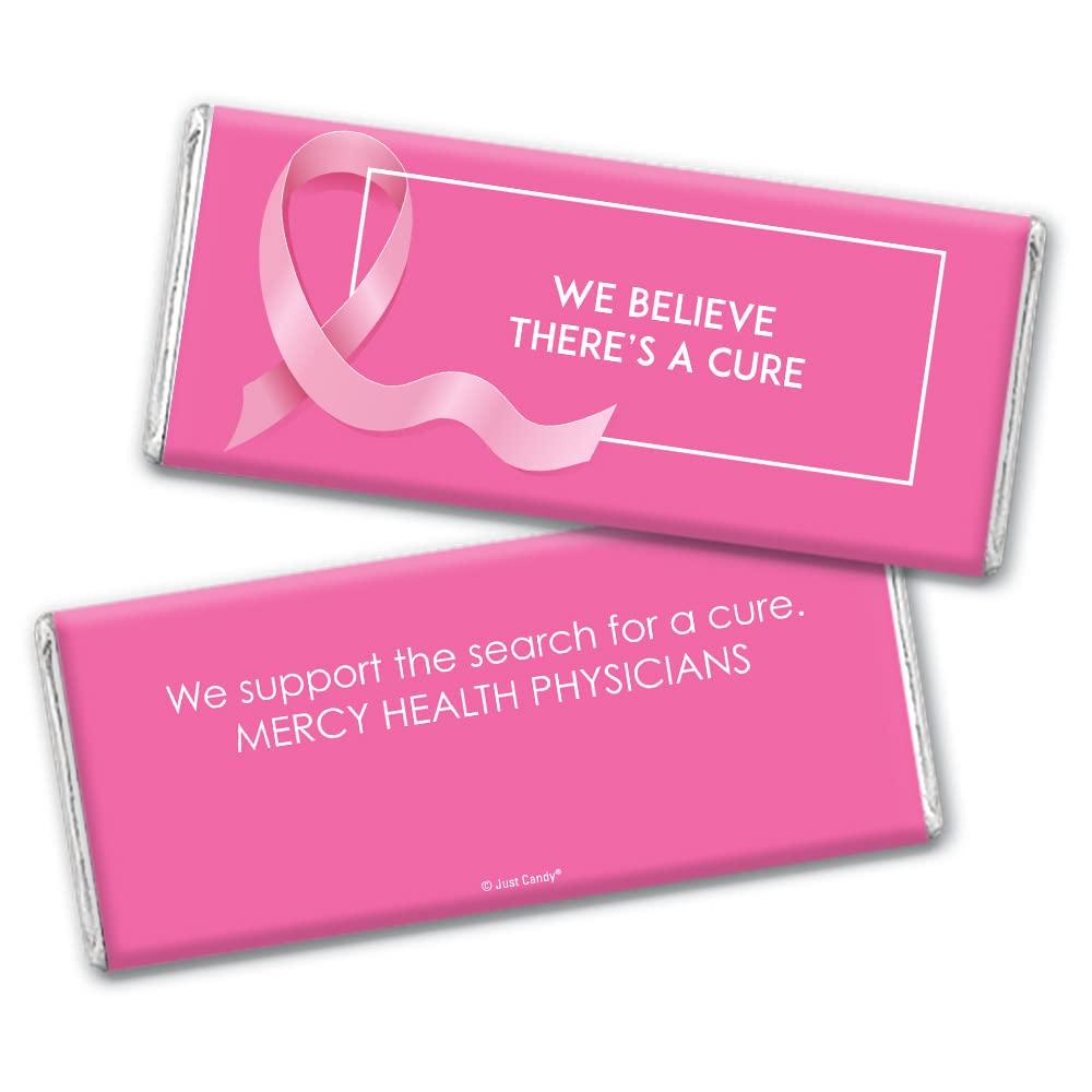 Just Candy 72ct Pink Ribbon Breast Cancer Awareness Promotional Items Personalized Wrapped Chocolate Bars, Candy Included (72Pcs)