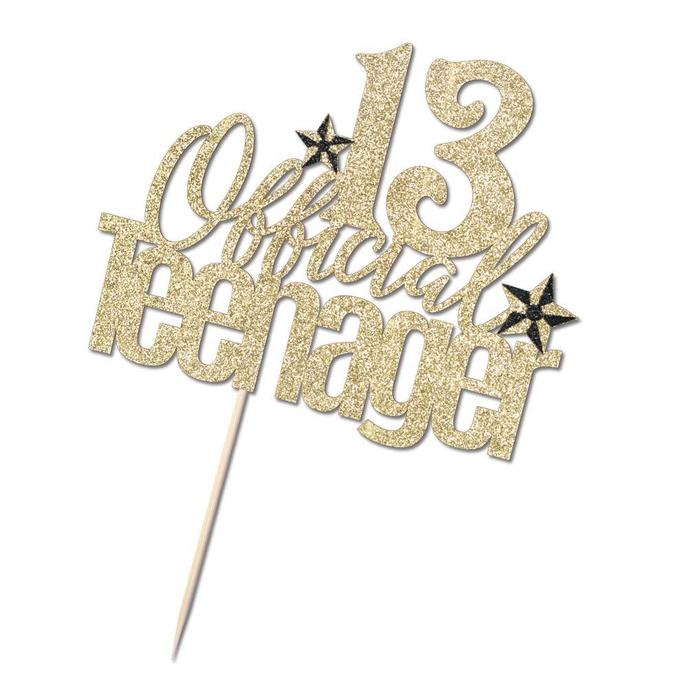 Qertesl Qertesl 13 Official Teenager Cake Topper, 13th Birthday Cake Topper, Hello 13 Cake Topper, Cheers to 13 Years, Boy Girl 13th Birthday Party Cake Decoration (gold)