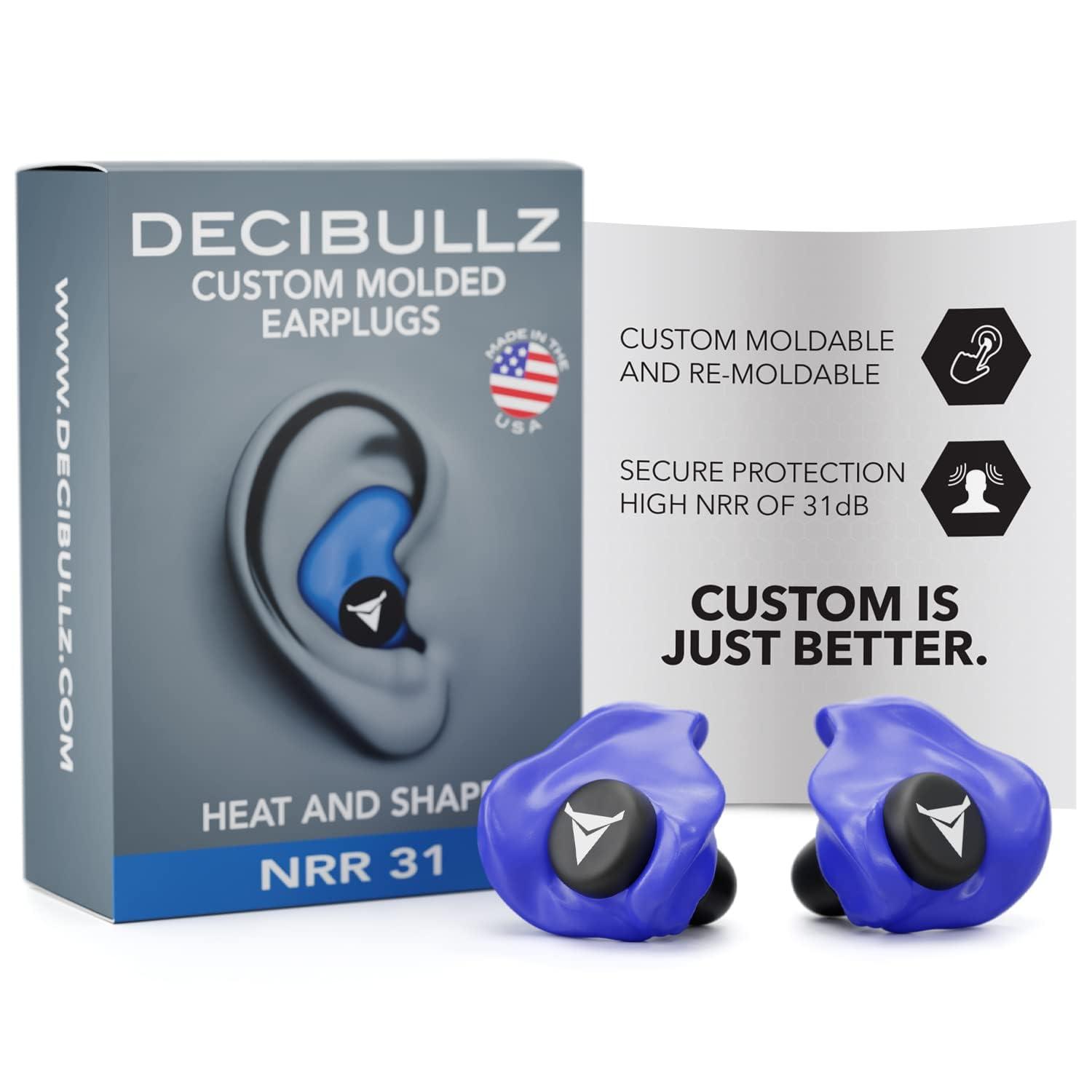 Decibullz Decibullz - Custom Molded Earplugs, 31dB Highest NRR, Comfortable Hearing Protection for Shooting, Travel, Swimming, Work and Concerts (Blue)