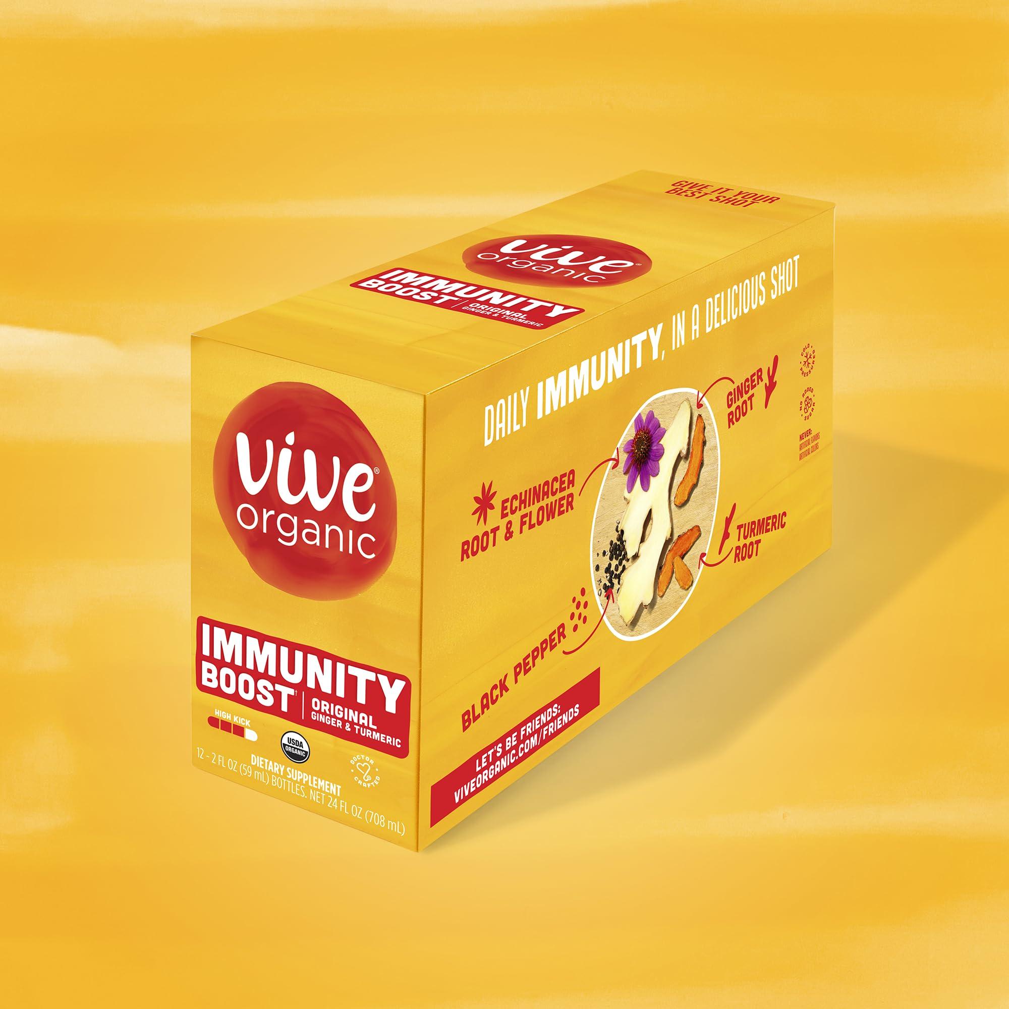 Vive Organic Vive Organic Immune Support Shot, Cold-Pressed Ginger, Turmeric, & Echinacea, Gluten Free, Vegan, Immunity Boost Original, 2 Fl Oz (Pack of 12)