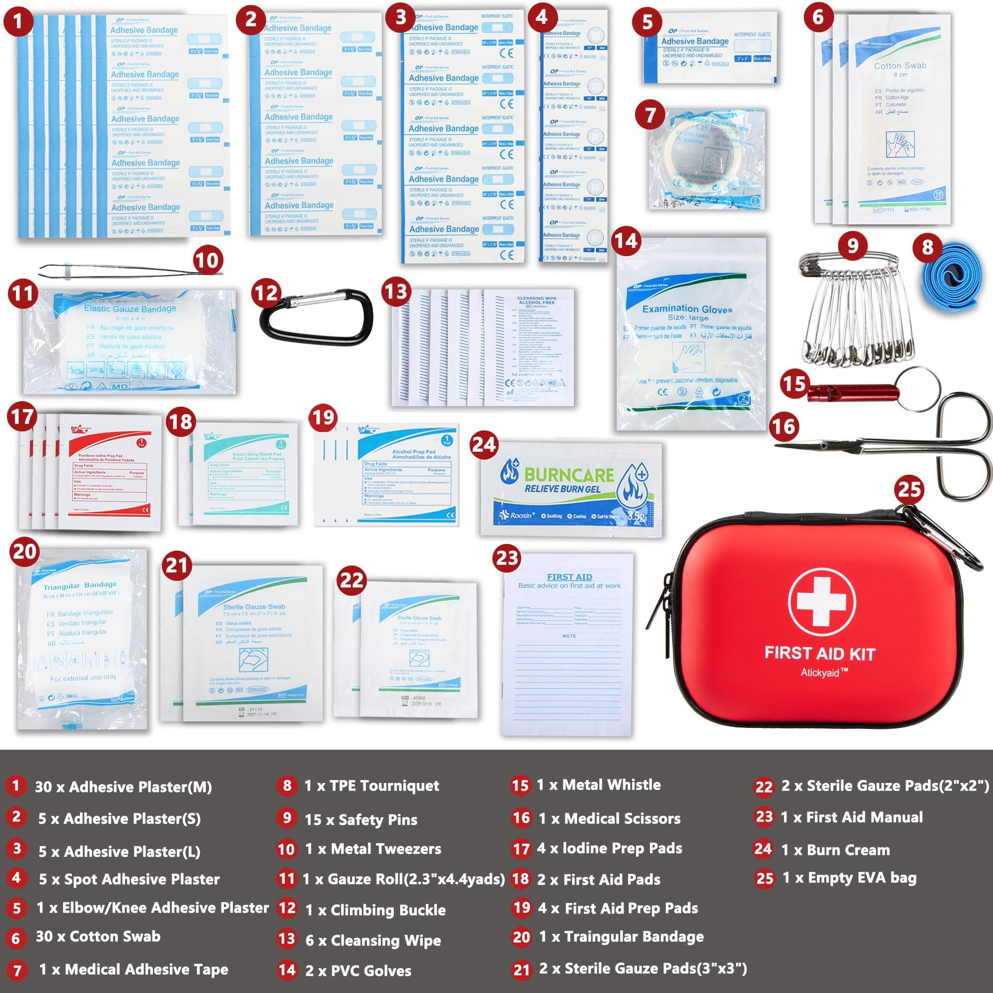 Atickyaid Mini First Aid Kit - 120 Piece Small Waterproof Hard Shell Medical Kit for Car, Home, Office, Travel, Camping, Sports, Outdoor, School - Emergency First Aid Supplies and Survival Kit