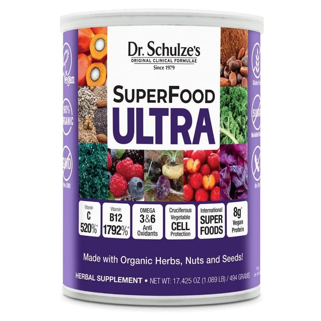 Dr. Schulze\'s Dr. Schulze\'s SuperFood Ultra | Organic Super Food Powder | Vitamin B Complex and 520% Vitamin C | May Help Boost Energy & Improve Fitness | Vegan, Non-GMO & Gluten-Free | 17.4 Oz