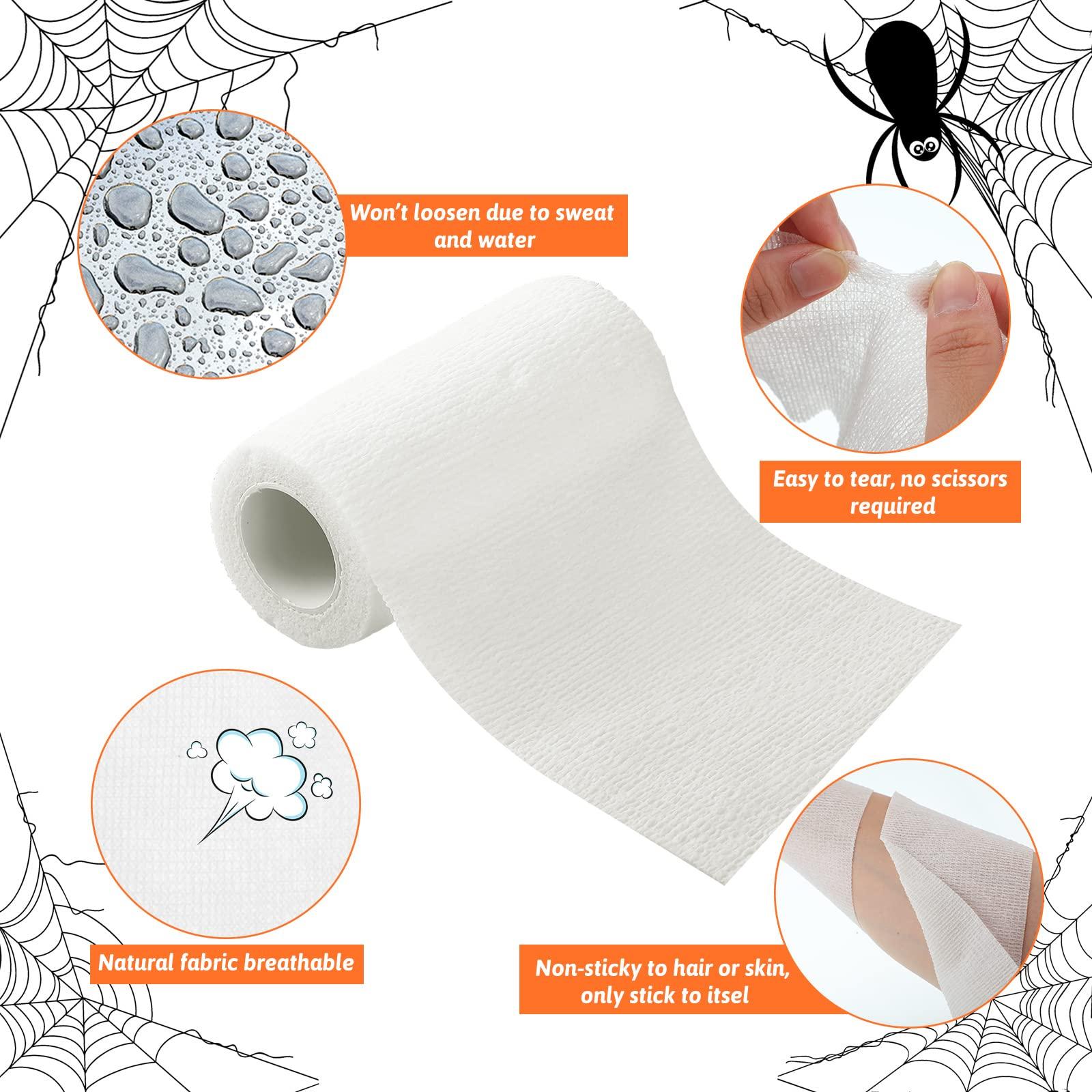 Lothee Lothee 10 Rolls 50 Yards Halloween Mummy Bandage Wrap for Costume Zombie Bandage Gauze Rolls, 5 Sizes, Self Adhesive Bandage Wrap Stretch Cosplay Bandages Mummy Costume Cloth Bandages