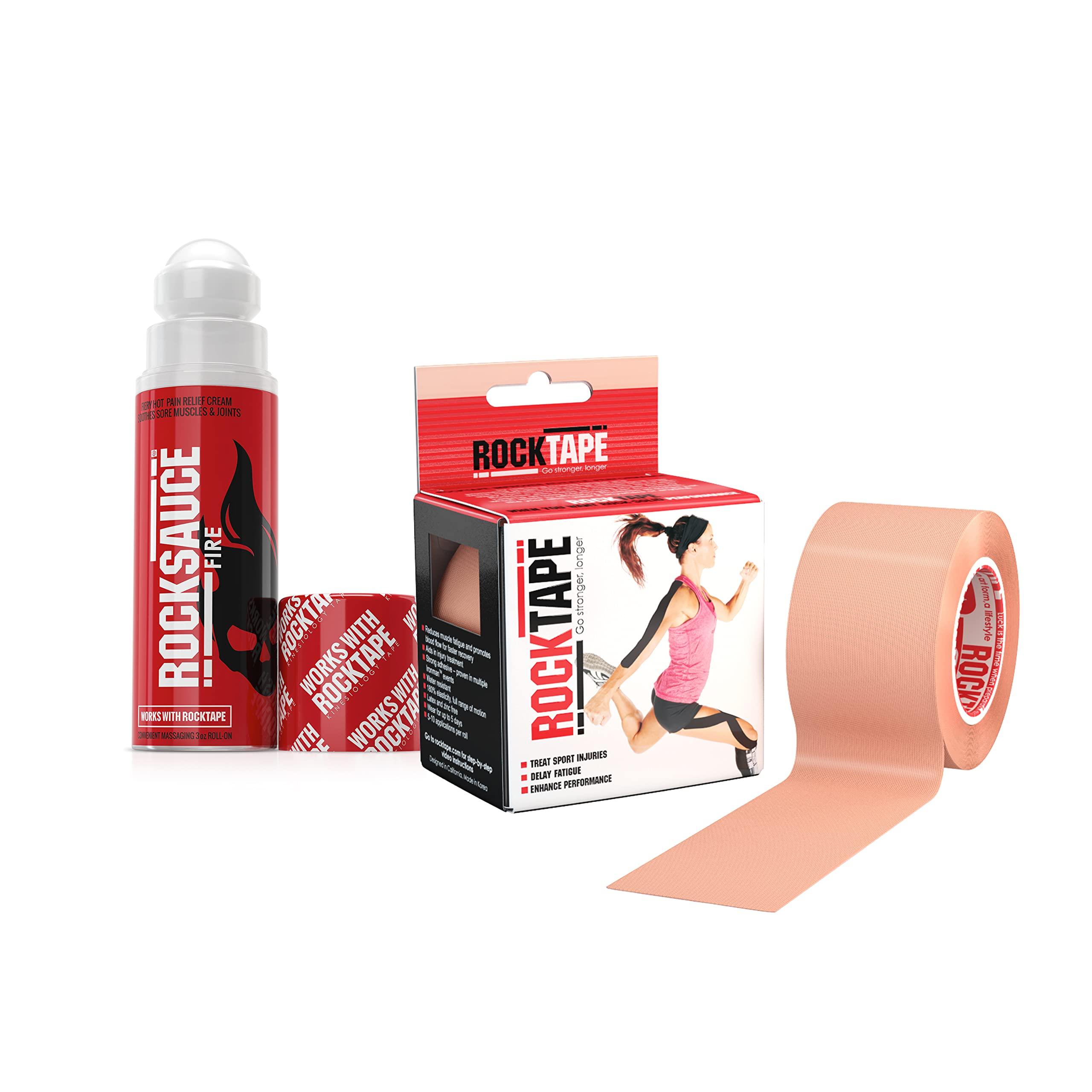 RockTape RockTape Original 2-Inch Kinesiology Tape (Beige) + RockSauce Fire, Pain Relief Cream