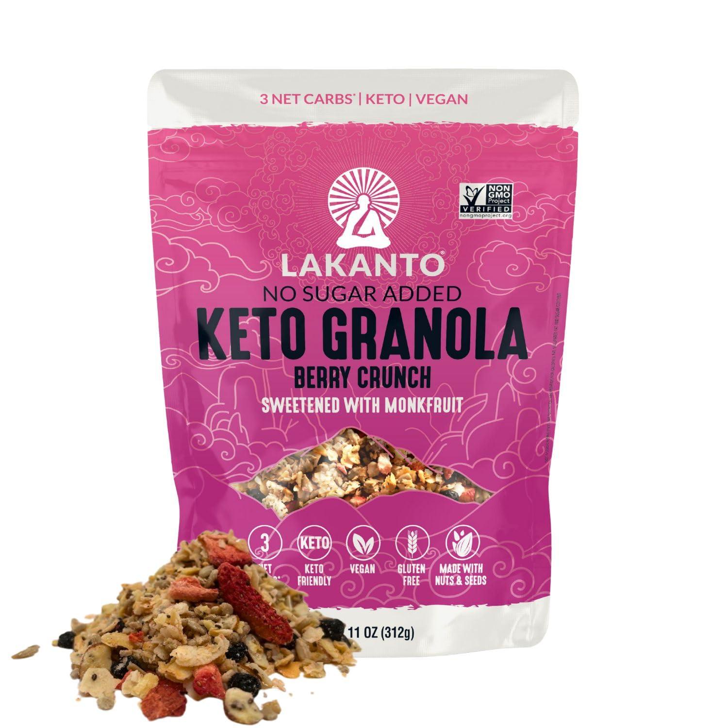 Lakanto Lakanto Berry Crunch Granola - Delicious Snack, Quick Breakfast Cereal, Keto Friendly, Monk Fruit Sweetener, No Sugar Added, Vegan, Gluten Free, Grain Free, 3g Net Carbs (11 oz)