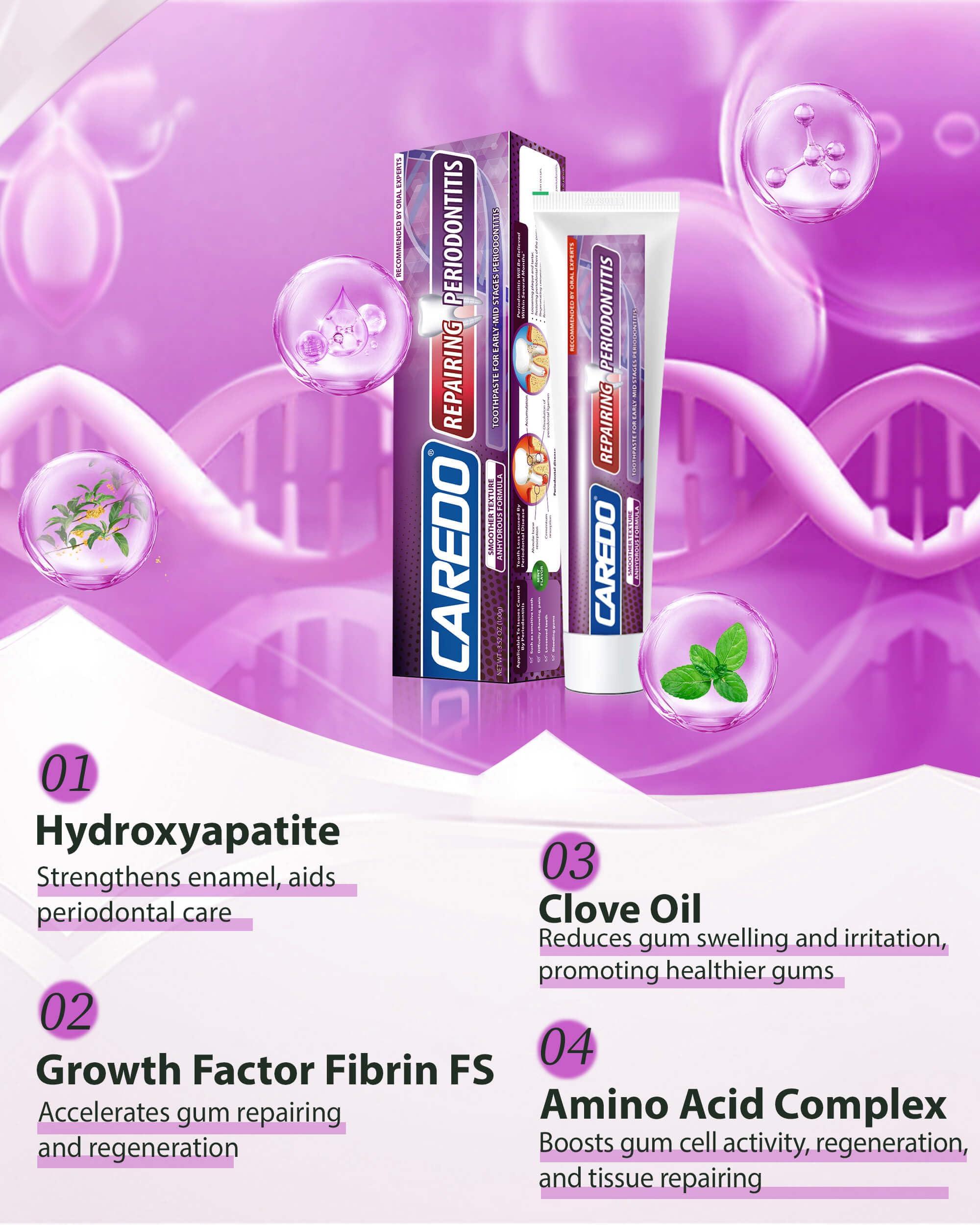 CAREDO Medicine Toothpaste Healing Early-Mid Periodontitis Treatment at Home, Gum Repair for Receding Gums, Gum Disease & Gingivitis Treatment, Periodontal Disease Treatment Hydroxyapatite Toothpaste, 3.52OZ