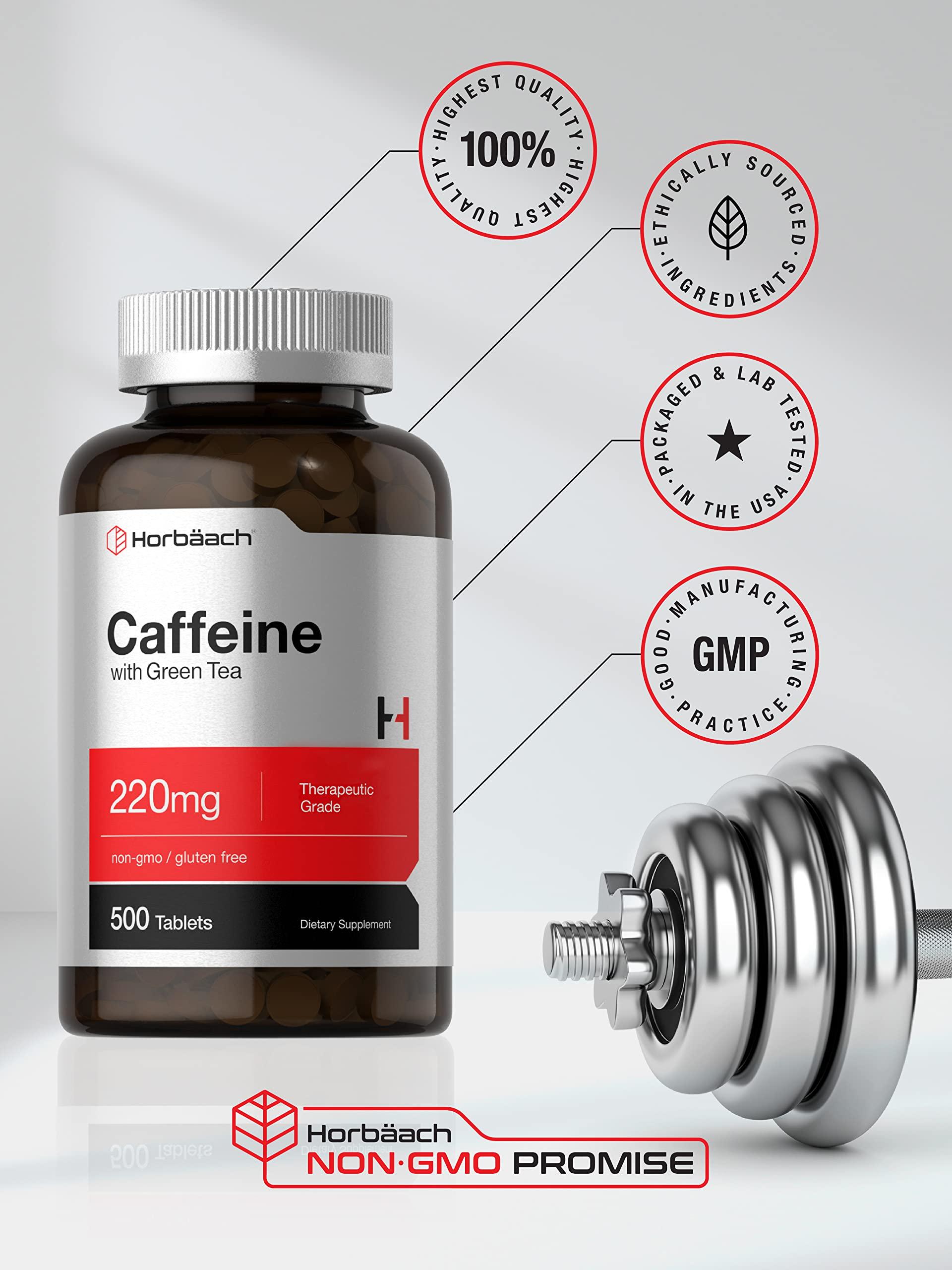 Horbäach Horbach Caffeine Pills 200mg with Green Tea | 500 Tablets | Vegetarian, Non-GMO & Gluten Free