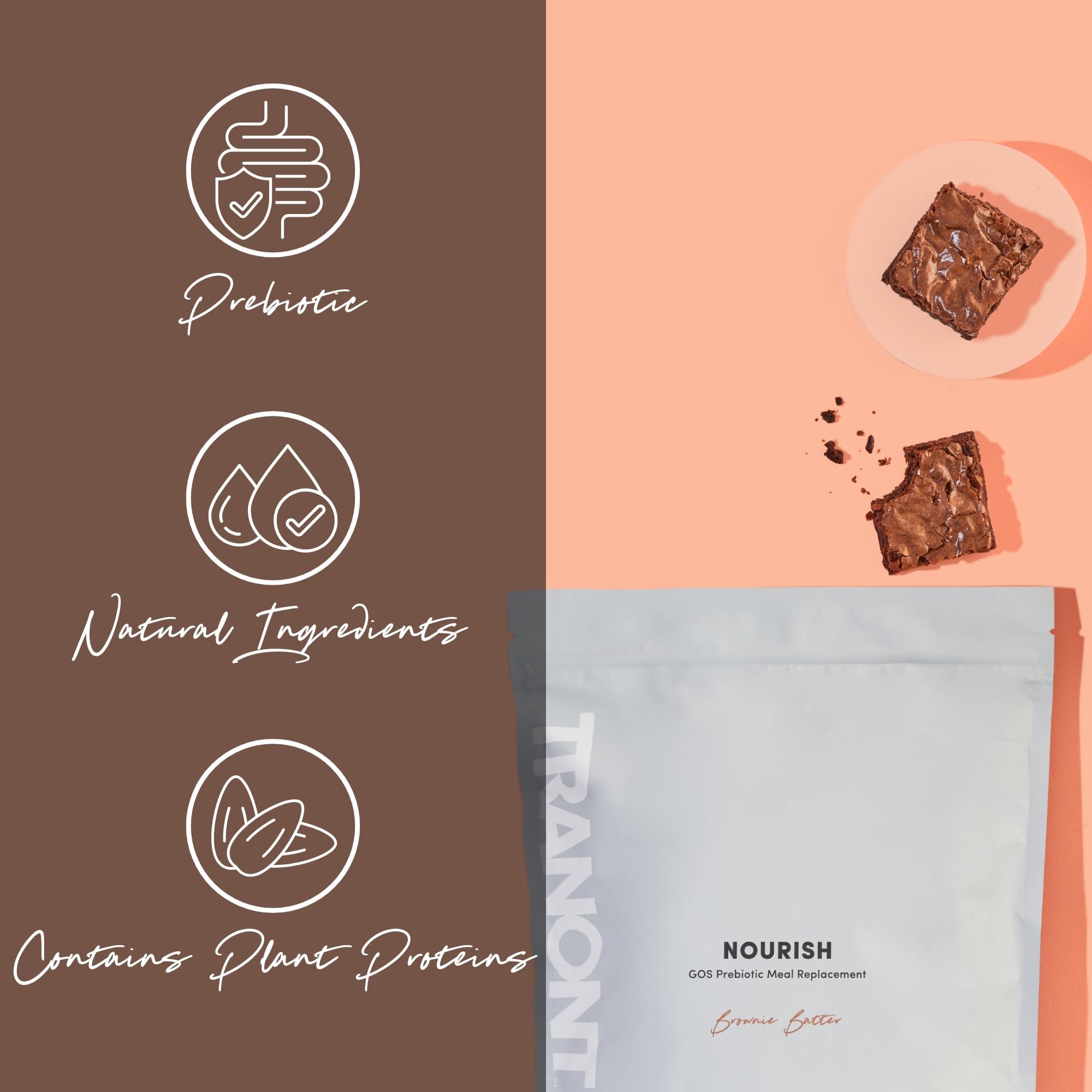 Tranont Tranont Nourish GOS Prebiotic Meal Replacement Shake | Brownie Batter Flavor | 14.3 oz | Supports Gut Health & Skin Care | Packed with Vitamins & Minerals | Vegan | Protein Powder | Vitamin C and B