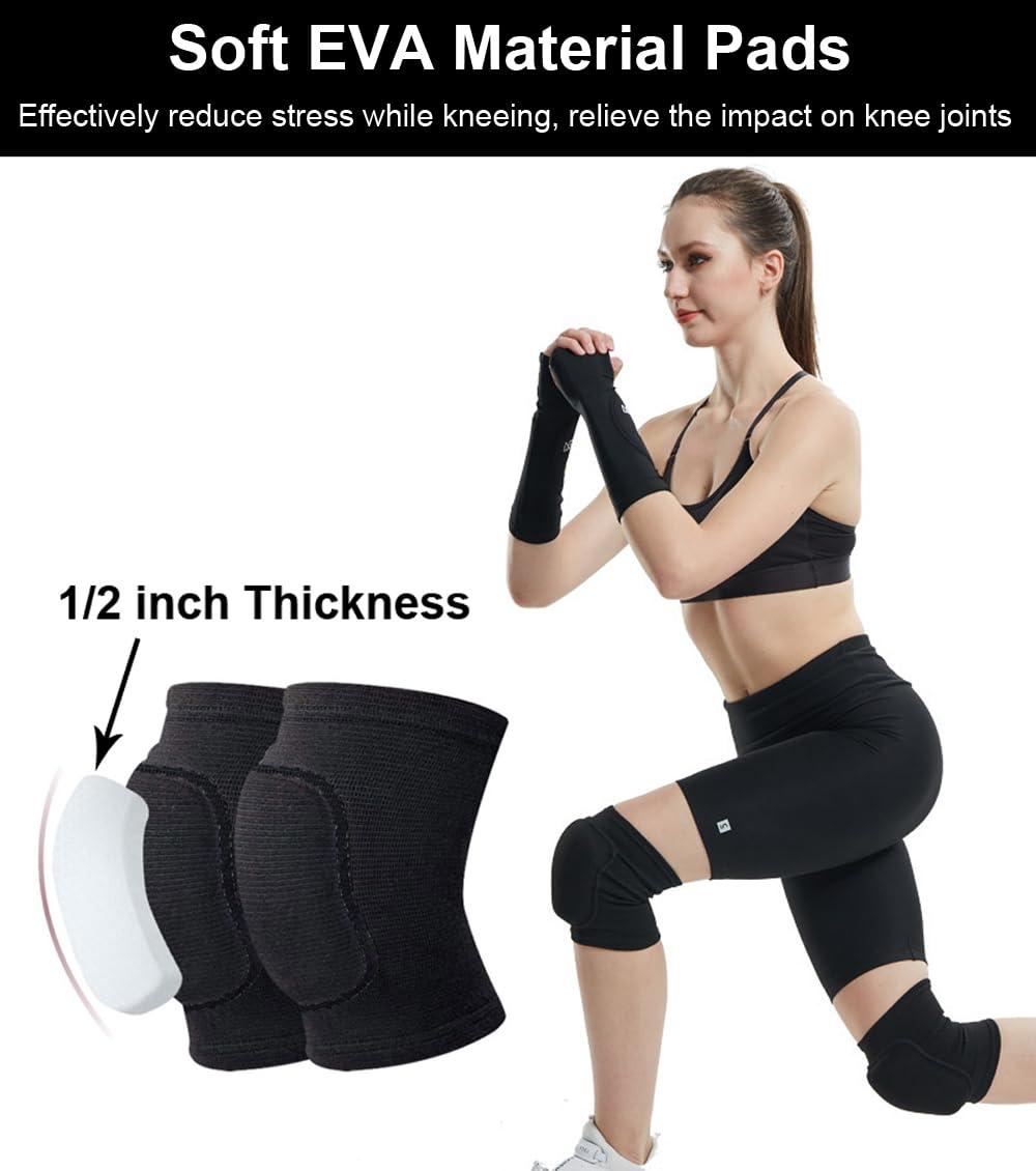 SUJAYU SUJAYU Knee Pads for Women Men, Dance Knee Pads Wrestling Knee Pads Basketball Knee Pads Volleyball Knee Pads for Women, Knee Protector Soft Knee Pads for Work (Black, Large)