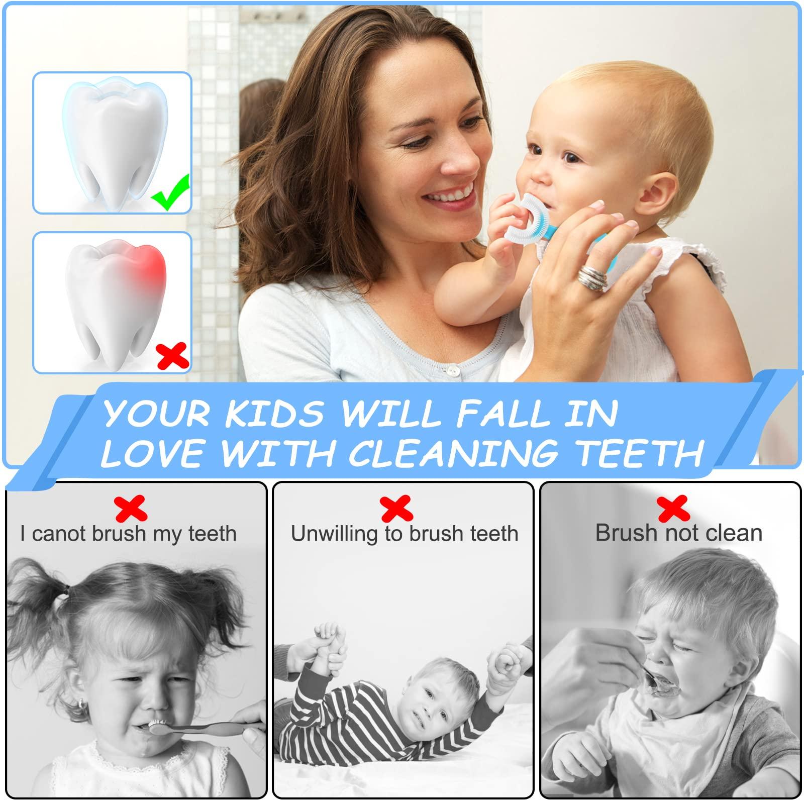 ANOOVV 4 Pack U Shaped Toothbrush Kids, Soft Silicone Brush Head Whole Mouth with Handle 360  Oral Teeth Cleaning Design for Toddler Toothbrushes Age 2-6