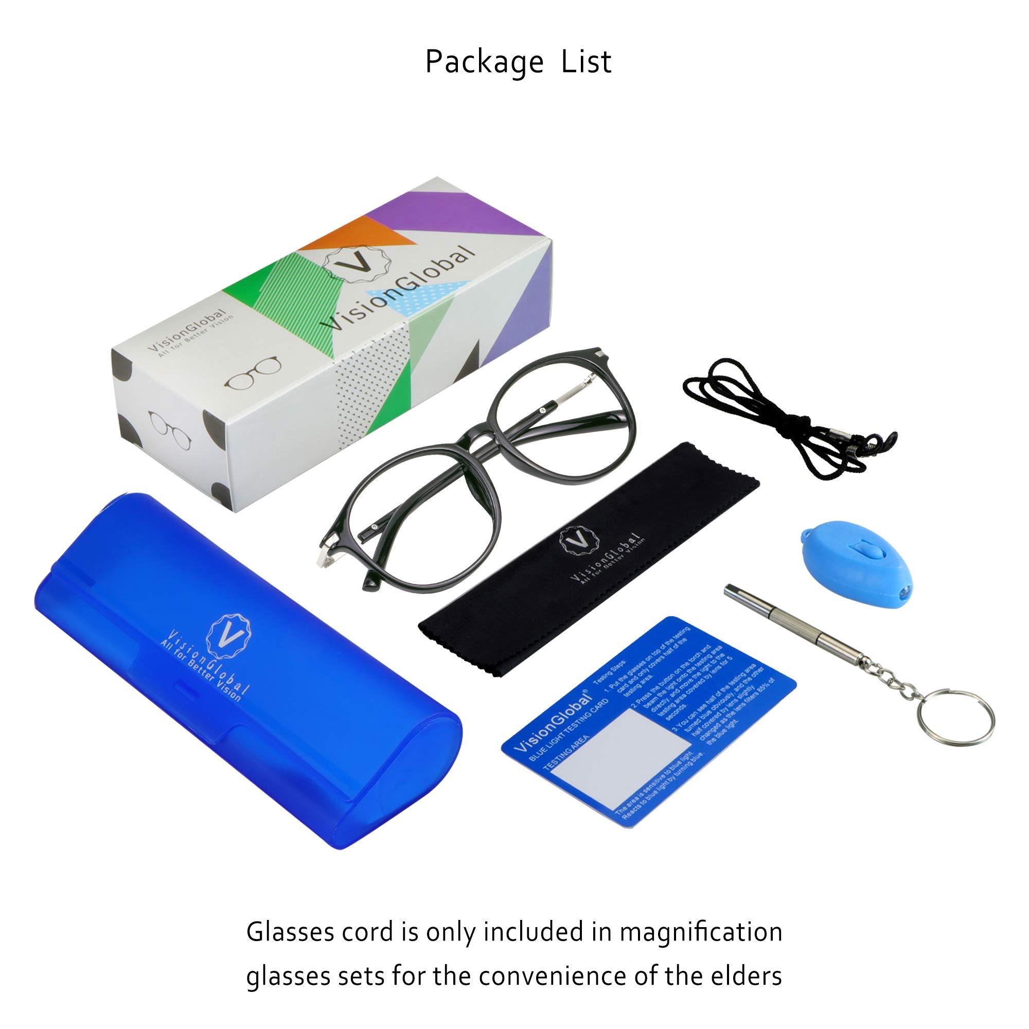 VisionGlobal Blue Light Blocking Glasses for Women/Men, Anti Eyestrain, Computer Reading, TV Glasses, Stylish Oval Frame, Anti Glare (Black, 4.75 Magnification)