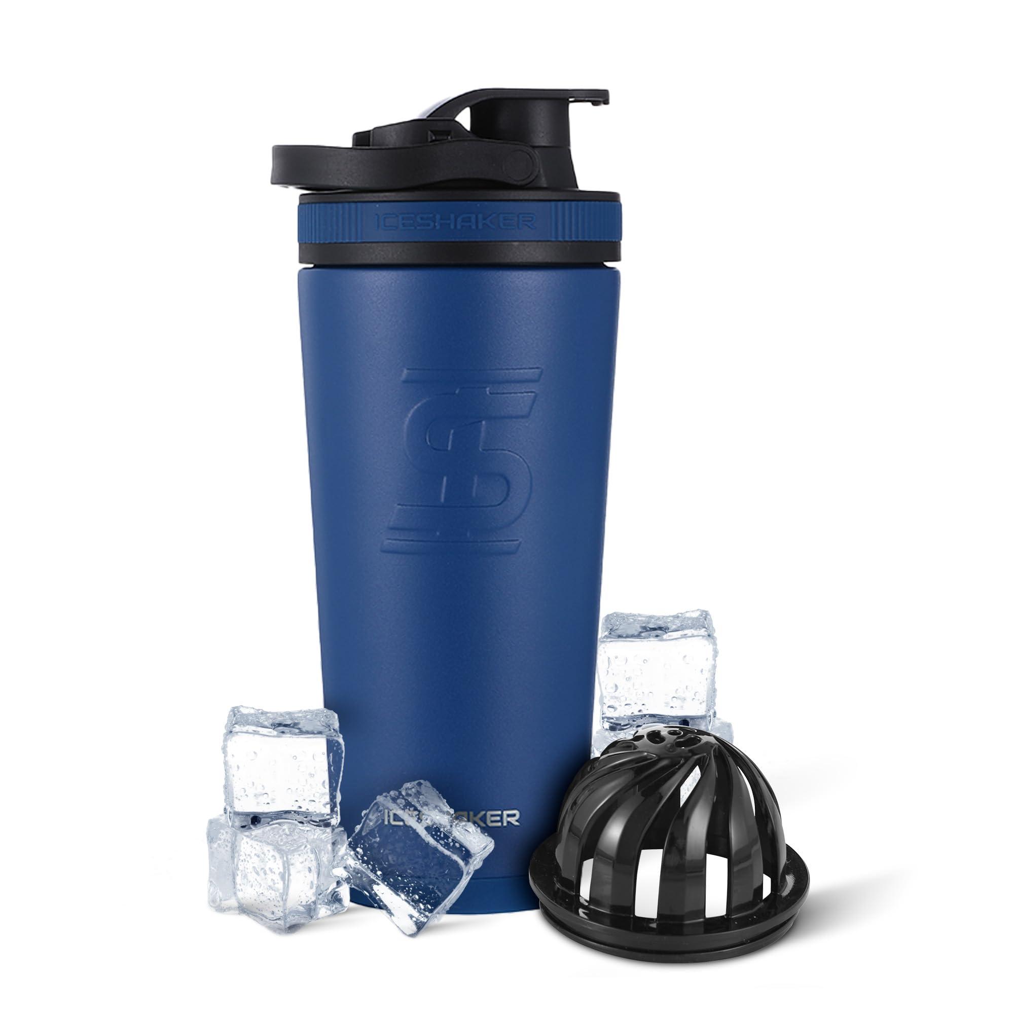 Ice Shaker Ice Shaker Insulated Stainless Steel Shaker Bottle | 26oz, Navy | Cold for 30+ Hours | Insulated Cup with Twist-on Agitator | Odor-Free Bottle for Protein Shakes, Water, Smoothies, Cocktails