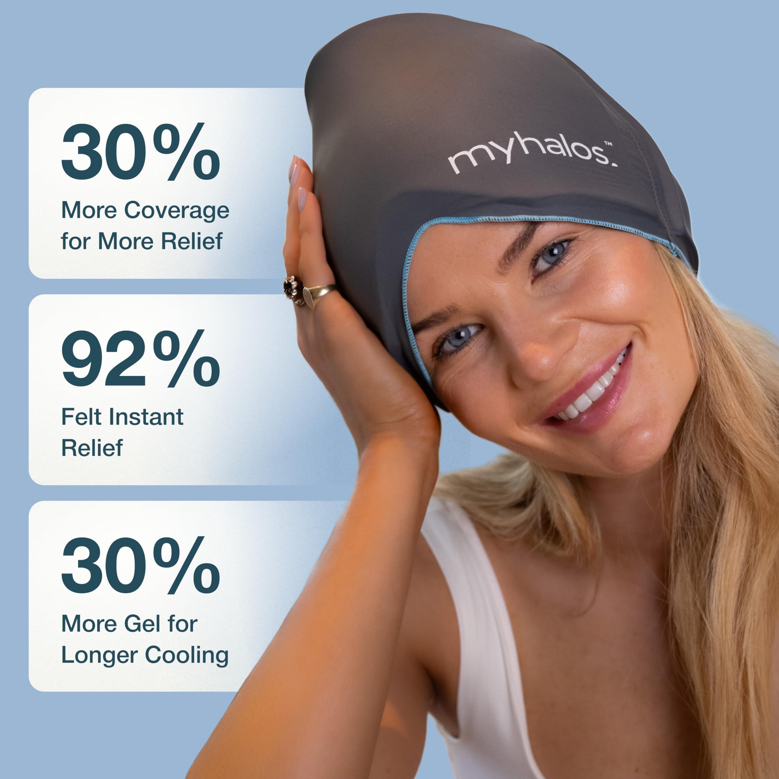 HM Halo Mask MyHalos Migraine Relief Cap, 30% Thicker, 2X More Cooling Gel, Stays Colder for Longer, Form Fitting Ice Hat, Ice Pack Head Wrap Relief, Tension Headache Relief Cap