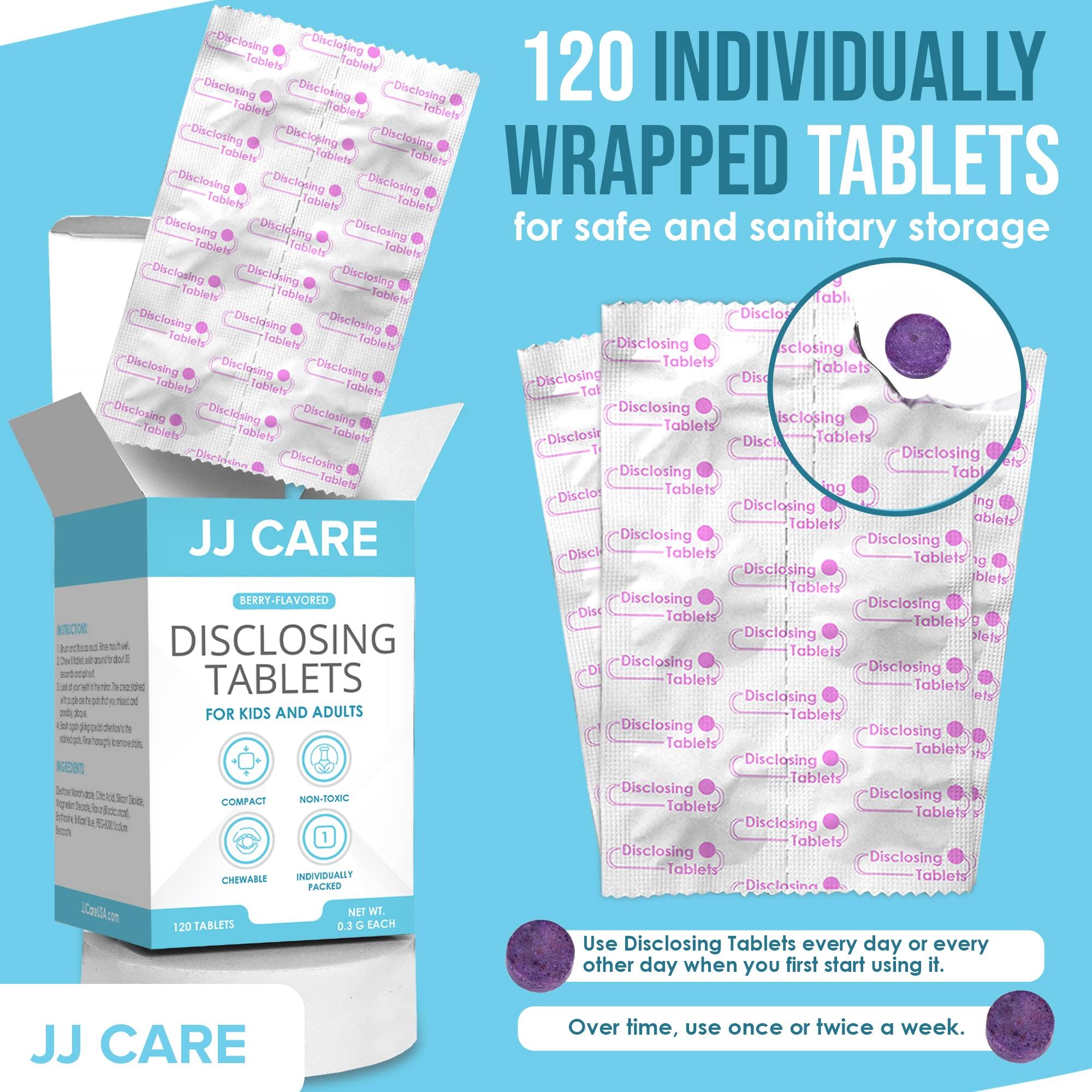 JJ CARE JJ Care Disclosing Tablets for Kids - 120 Count Plaque Disclosing Tablets, Berry Flavored Dental Plaque Tablets for Kids and Adults, Individually Wrapped Plaque Disclosing Tablets