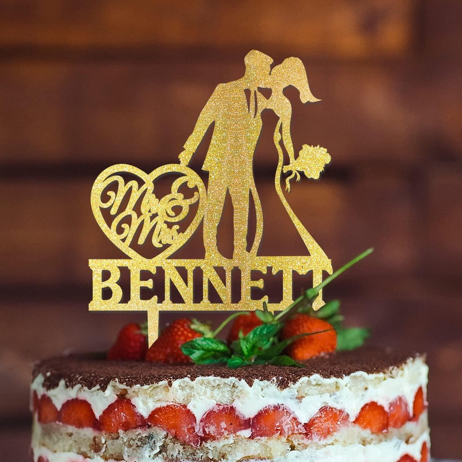 YJHLBHDIAN Mr and Mrs Cake Topper for Wedding Couple Married Cake Topper Afro Bride and Groom Silhouette Wedding Cake Topper Custom Cake Topper Personalized Bride Gift Acrylic Gold Cake Toppers