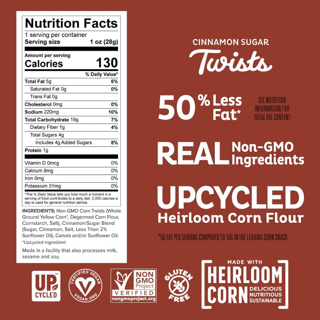 Pipcorn Heirloom Cinnamon Sugar Twists by Pipcorn - 1oz 24pk - Healthy Snacks, Gluten Free Snacks, Snack Packs, Upcycled Heirloom Corn Flour, Individually Wrapped