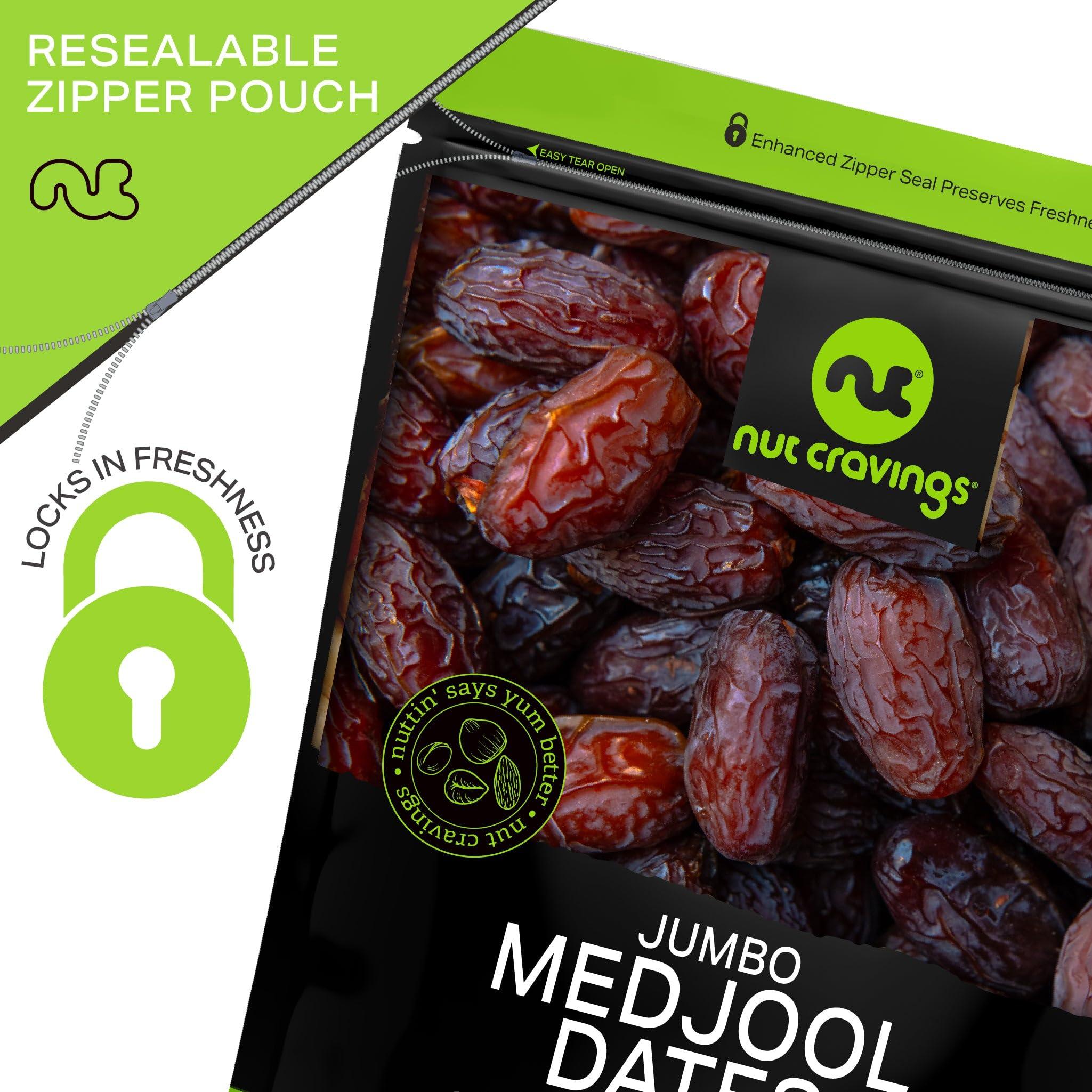 Nut Cravings NUT CRAVINGS Dry Fruits - Sun Dried Jumbo Medjool Dates, No Sugar Added (32oz - 2 LB) Packed Fresh in Resealable Bag - Sweet Snack, Healthy Food, All Natural, Vegan, Kosher Certified