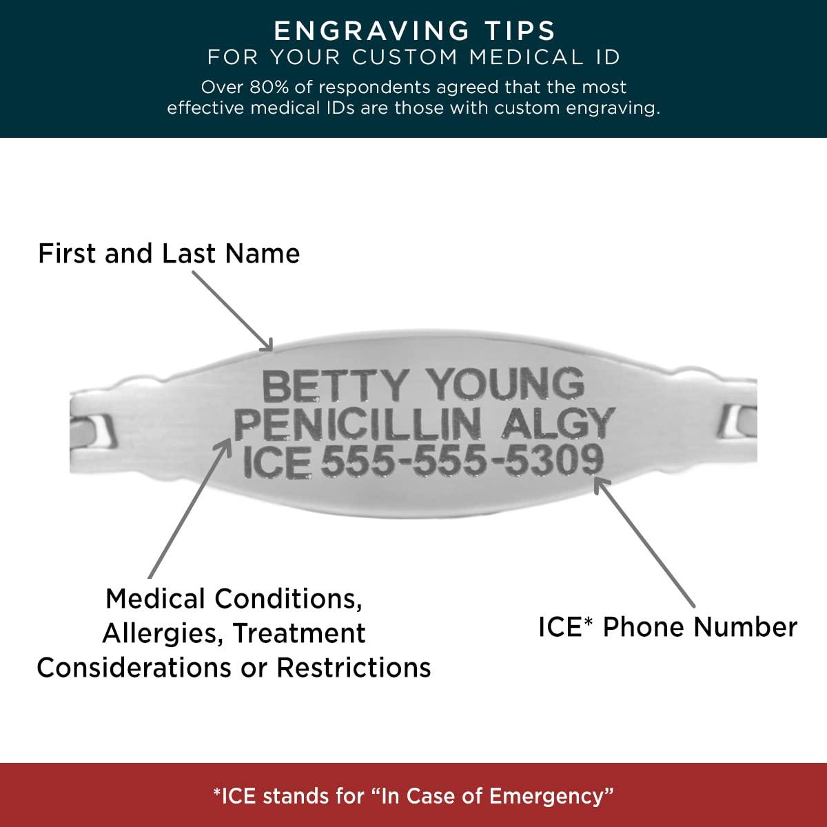 Lauren's Hope Medical Alert Bracelets For Women, Stainless Steel Gold and Silver Heart Link Bracelet, Free Custom Engraving, 1 Year Warranty, Stylish and Waterproof, Lauren\'s Hope Medical ID, 7.5 inch, no gemstone