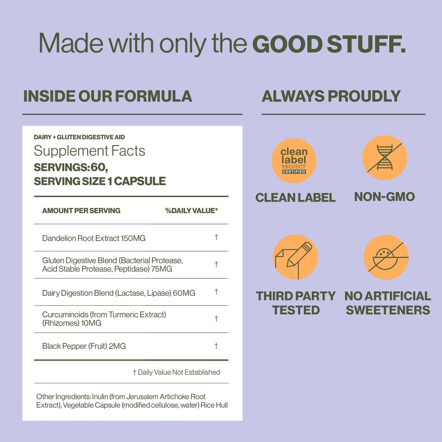 Hilma Hilma Digestive Enzymes for Women, Bloating Relief with Turmeric, Dandelion Root and Gluten Digestive Enzymes, Natural Gluten and Dairy Relief Pills, 60 Vegan Capsules