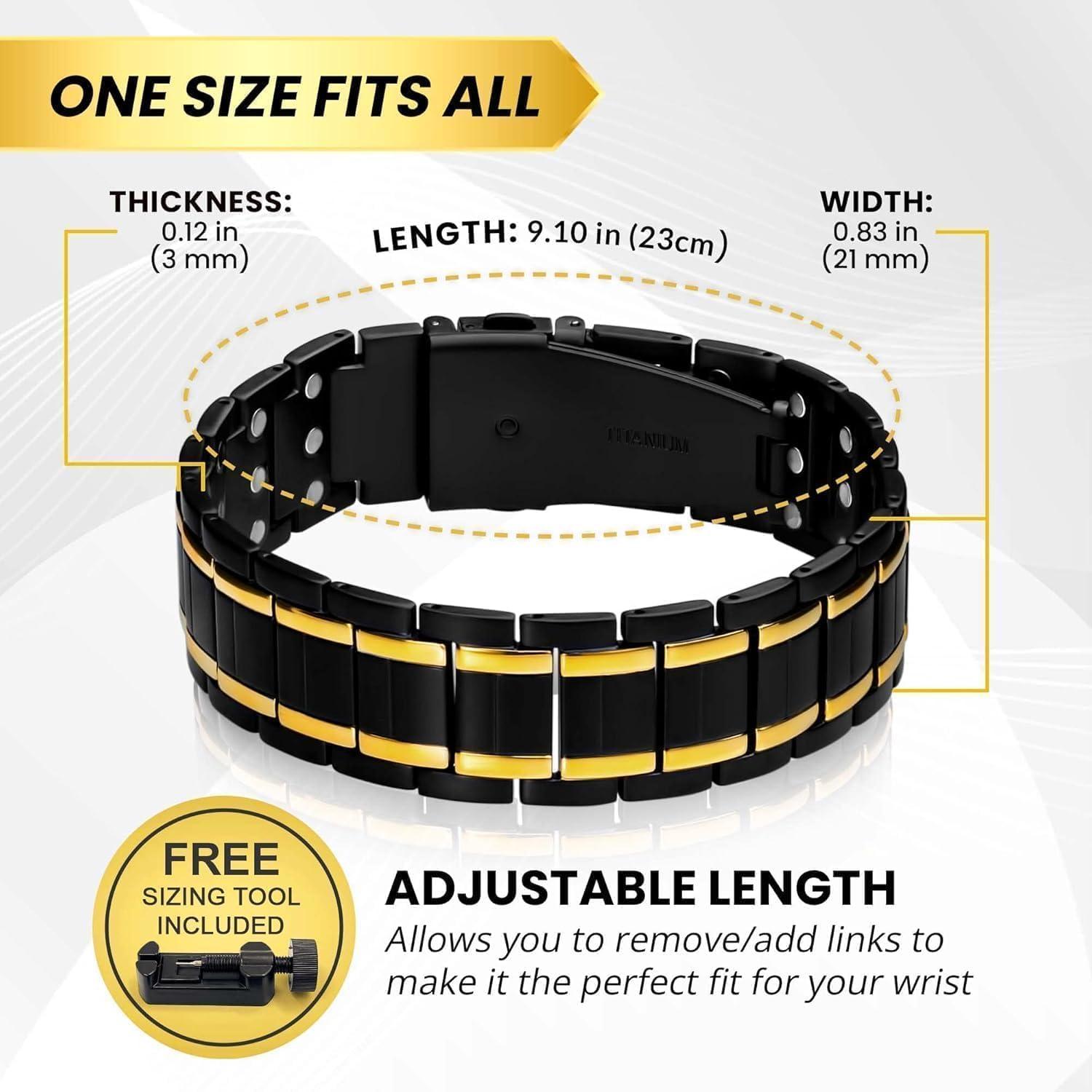 MagnetRX MagnetRX 3X Strength Titanium Magnetic Bracelet Magnetic Bracelets for Men Premium Fold-Over Clasp and Adjustable Length with Sizing Tool (Black/Gold)
