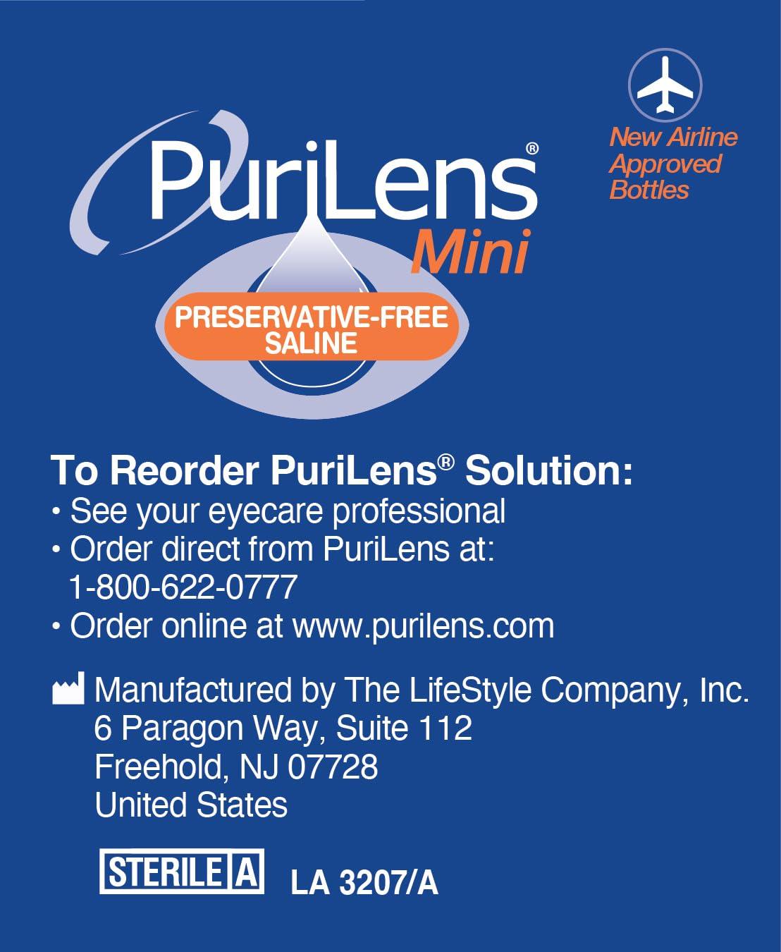 Purilens Purilens Mini Preservative-Free Contact Lens Saline 60ml (2 fl. oz.) 6 Pack