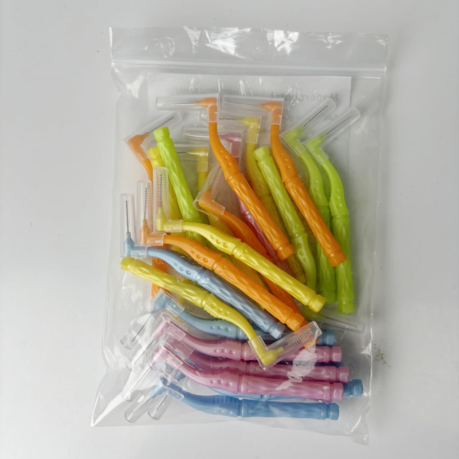 Maoerdental 50PCS L-Shaped Interdental Brushes Braces Toothbrush Short Handle,5 Different Sizes Dental Floss Brush Angled Interdental Toothpick