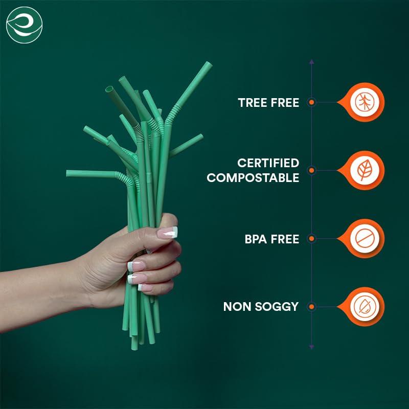 ECO SOUL ECO SOUL 100% Compostable Straws [100 Count][8.25\"] Eco-Friendly Biodegradable Sustainable Disposable Straws, Cocktail Cold Drink Smoothie Bendable Straws