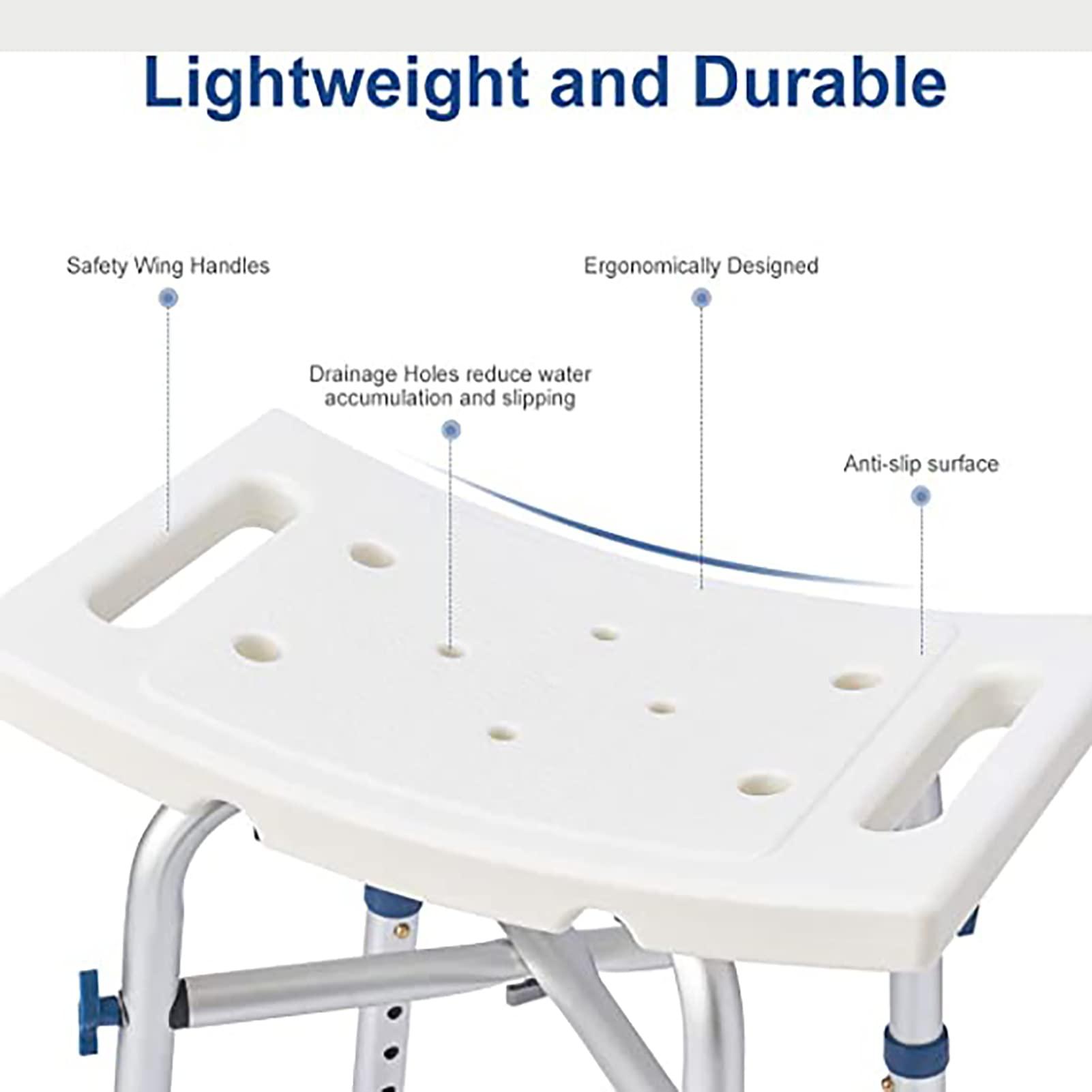 PTHTBL Shower Chair for Inside Shower, Heavy Duty Shower Chair, Adjustable Shower Stool, Anti-Slip Shower Bench Bathtub Stool Seat for Elderly, Senior, Handicap and Disabled,White