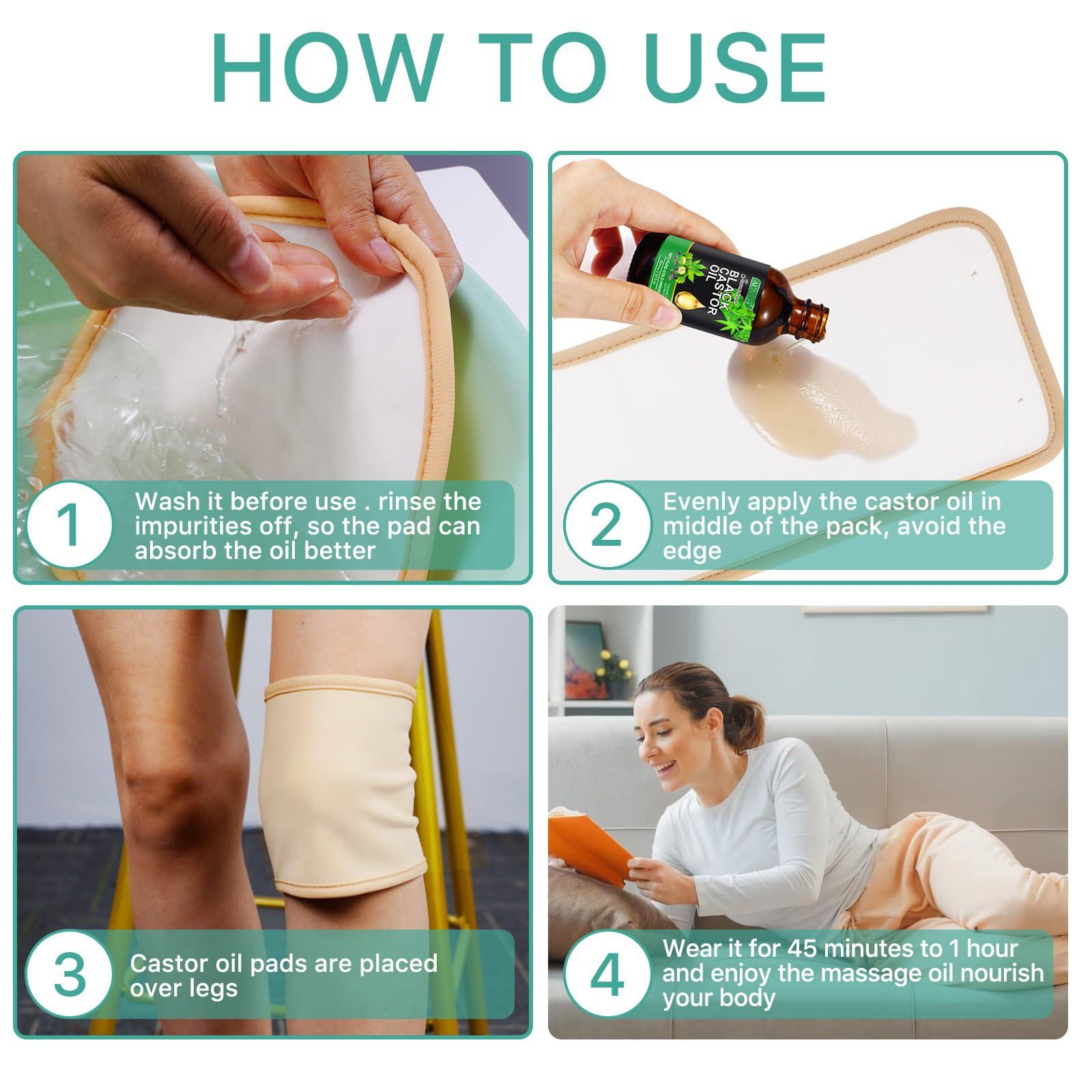 RTBYUE 3 in 1 Castor Oil Pack Wrap for Legs & Hands, Castor Oil Packs for Liver, Thyroid Breasts Knee, Reusable Anti Oil Leak Organic Castor Oil Compress Kit for Neck, Calf, Inflammation (Knee)