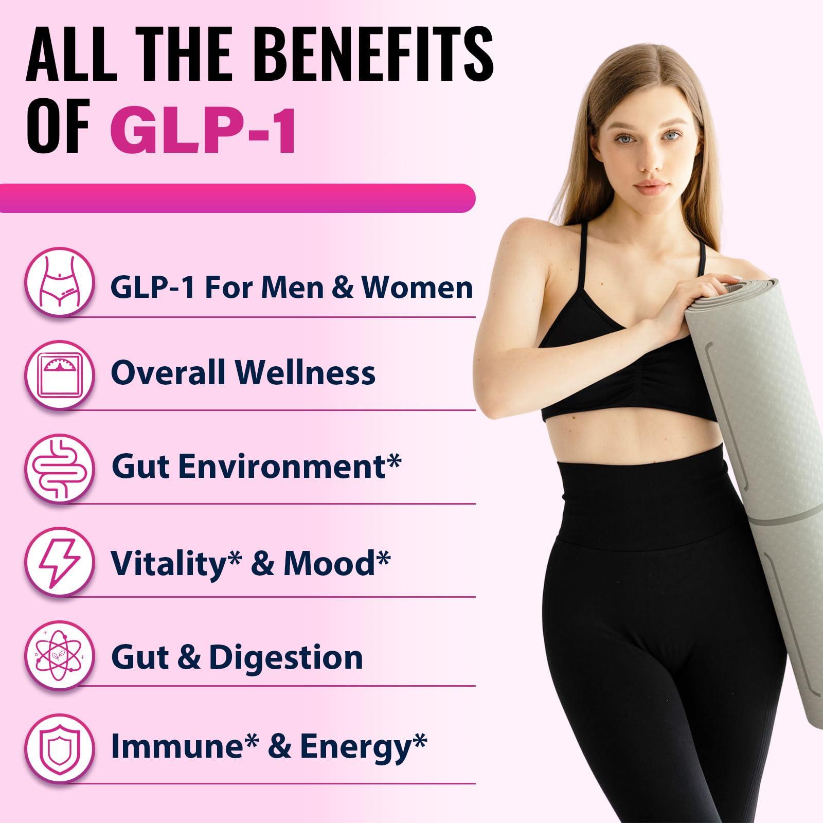 VINNETLLOY GLP-1 Supplement for Women & Men, GLP1 Supplements Women GLP-One Probiotics with Akkermansia Probiotic, Natural GLP1 for Immune, Digestion, Gut, GLP-1 Levels and Overall Health, Vegan - 60 Capsules