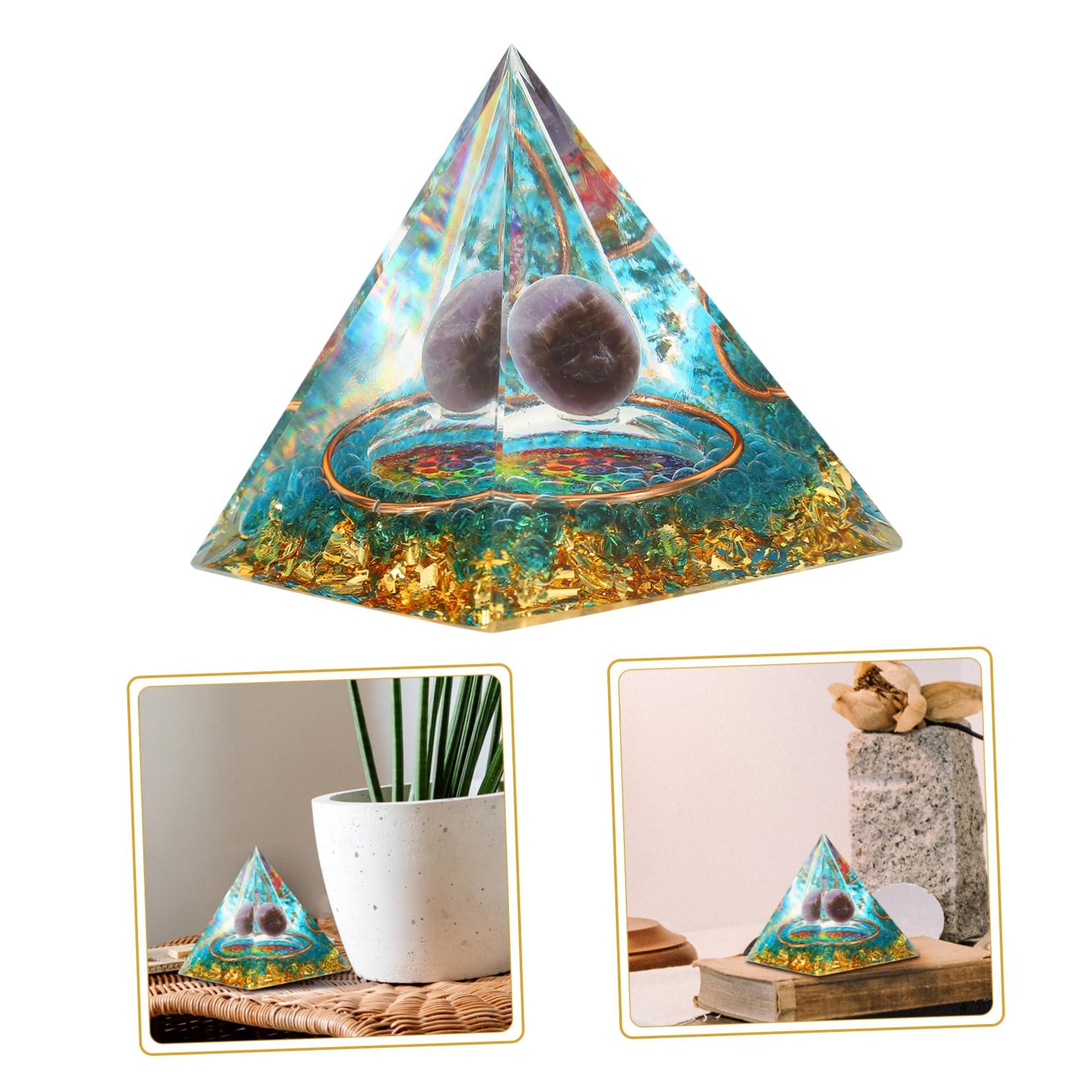 FRCOLOR FRCOLOR Moldavite Crystal Pyramid Pendulum Decorative Egyptian Decor Home Accessory Wear-resistant Resin Pyramid Car Decoration