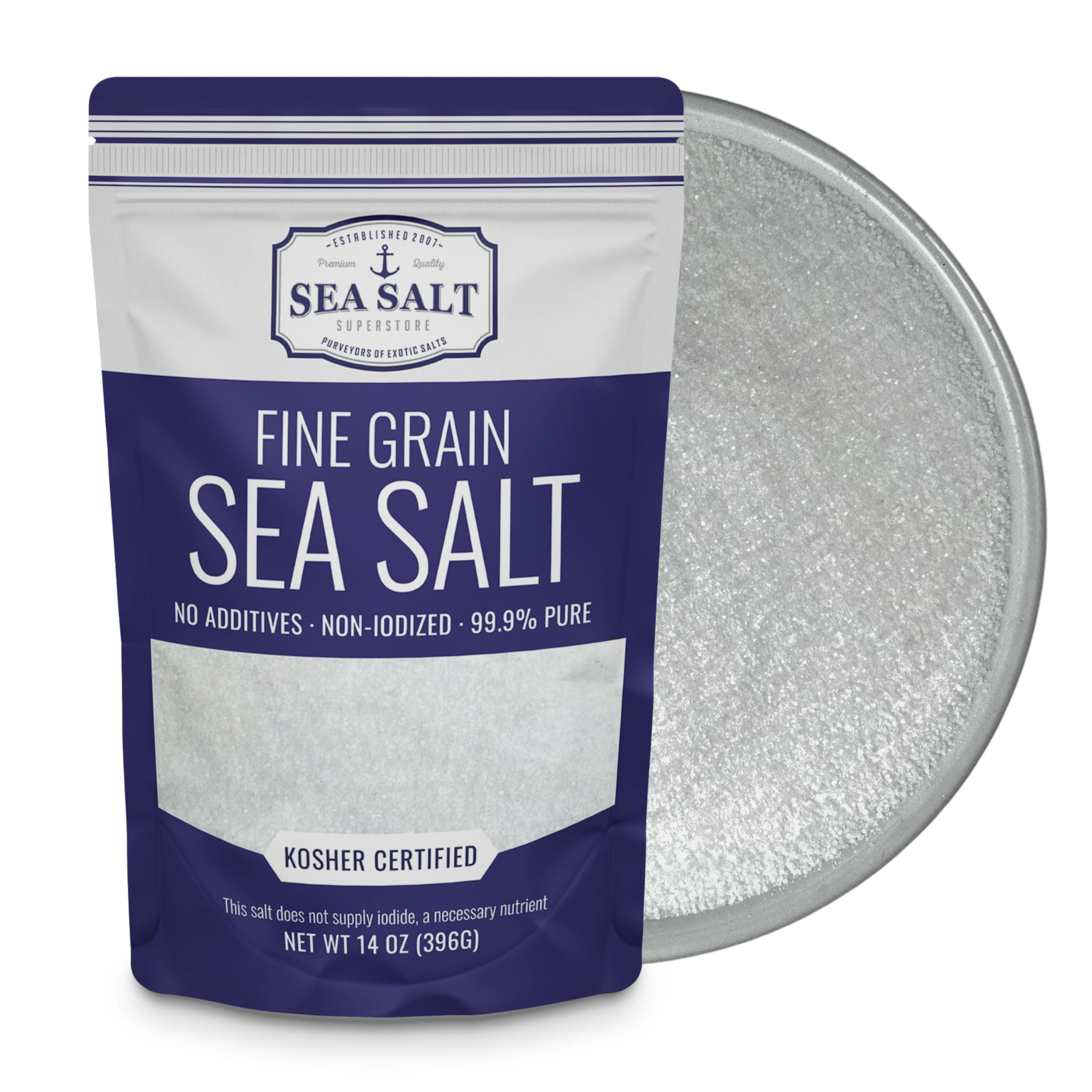 Sea Salt Superstore Fine Grain Sea Salt, Table Salt Replacement Fine Sea Salt for Baking, Pure Non-Iodized Baja California Salt, Mineral Rich Cooking Salt, Fine Salt, 14 oz Bag, Sea Salt Superstore