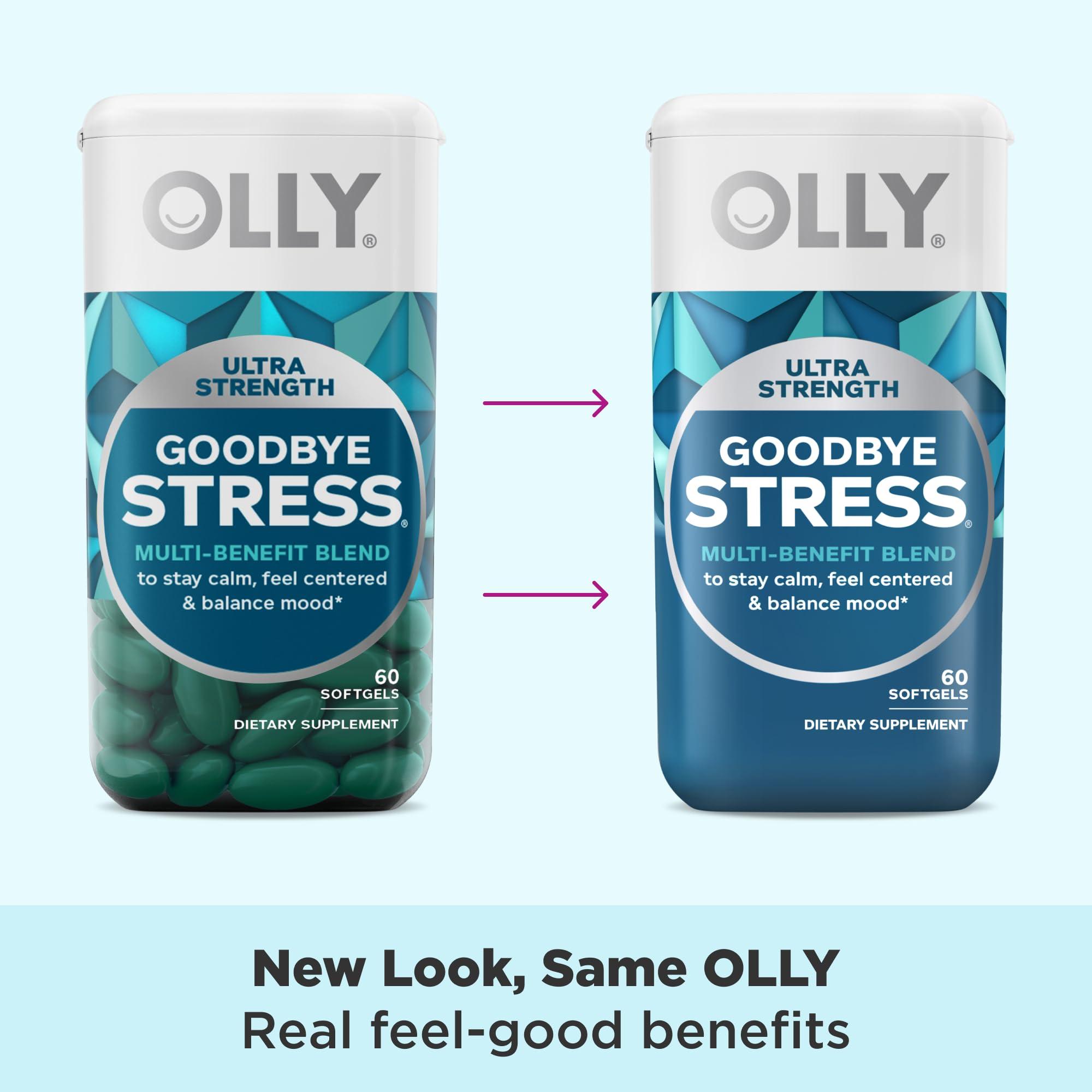 OLLY OLLY Ultra Strength Goodbye Stress Softgels, GABA, Ashwagandha, L-Theanine and Lemon Balm & Ultra Strength Brain Softgels, Nootropic, Supports Healthy Brain Function, Memory