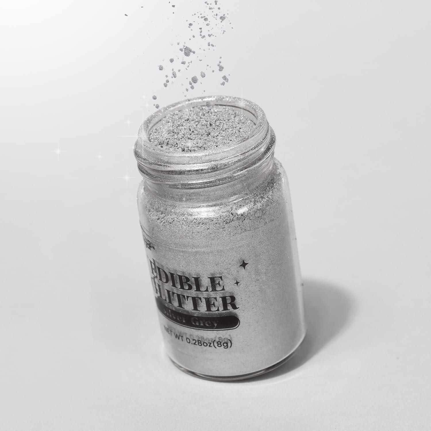 Sujoygar Sujoygar Silver Grey Edible Glitter, Food Grade 8g, Edible Glitter for Drinks, Kosher & Halal Certified, Cocktail, Cupcake, Chocolate, Strawberry, Baking