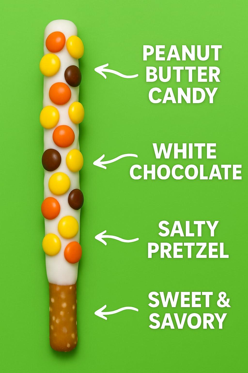 The Brittle Box Candy Co White Chocolate Covered Pretzel Rods Individually Wrapped 20 Piece Assorted Toppings