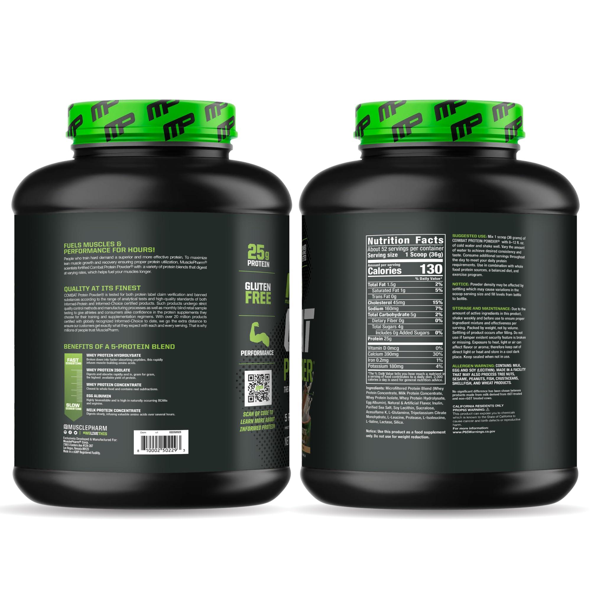 Muscle Pharm MusclePharm Combat Protein Powder, Horchata Flavor, Fuels Muscles for Productive Workouts, 5 Protein Sources Including Whey Protein Isolate & Egg Albumin, Gluten Free, 4 lb, 52 Servings