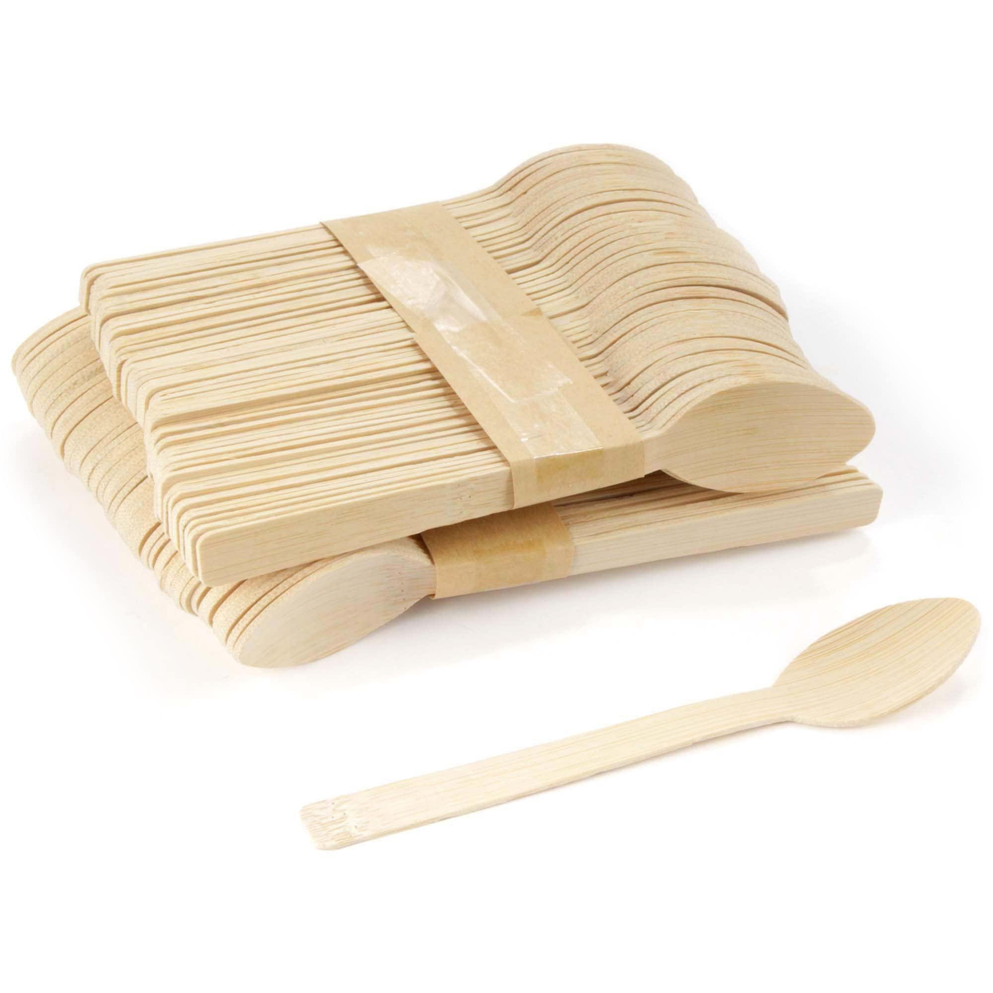 BambooMN Bulk Pack Natural Dinner Party Catering Bamboo Veneer Utensil - Spoons - 100pcs